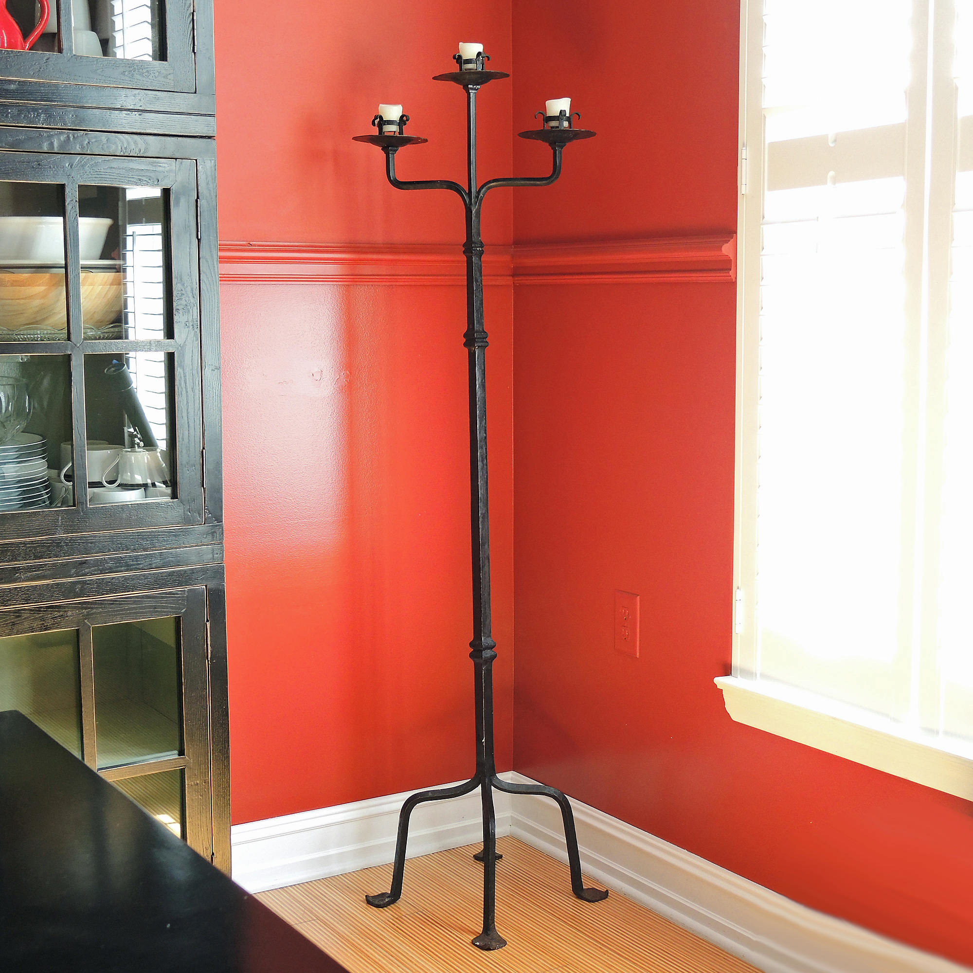 Antique Wrought Iron Floor Standing Candelabra