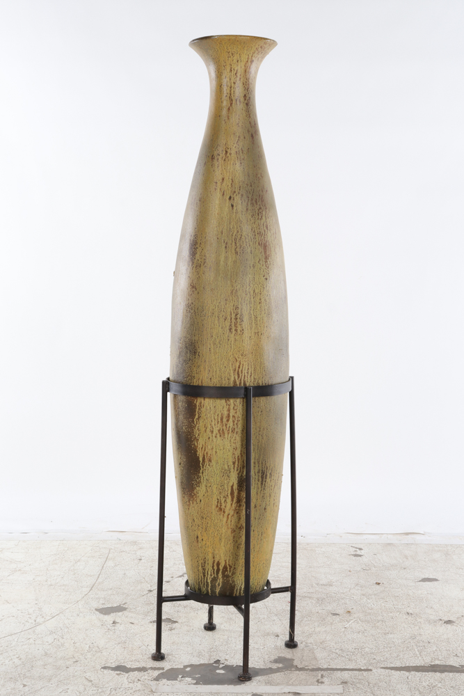 Large Floor Vase in a Metal Stand EBTH