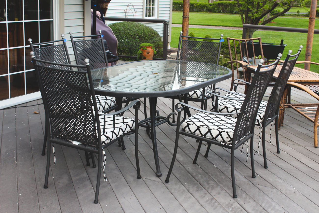 Frontgate Dark Grey Metal and Glass Patio Dining Set EBTH