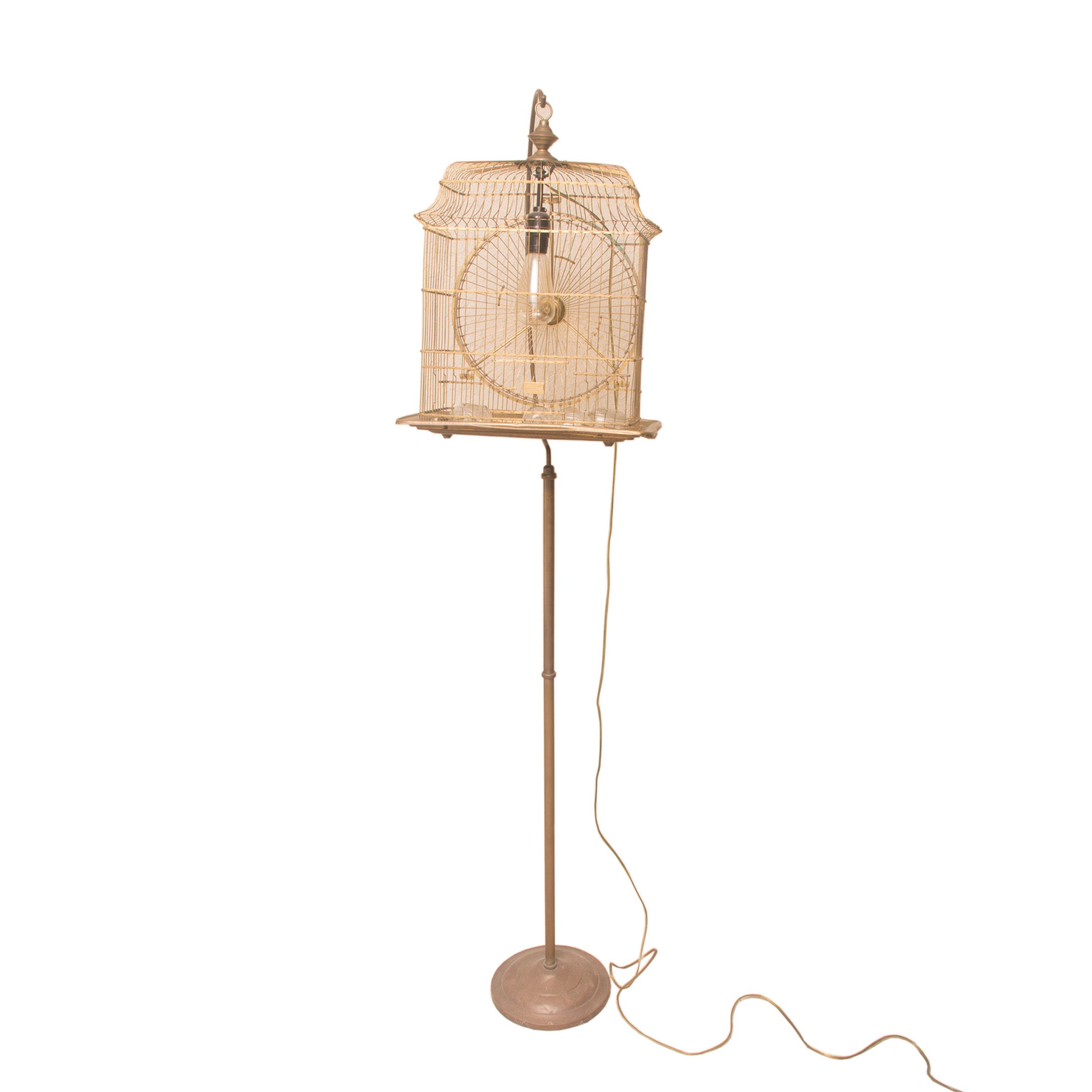 Hendryx Brass Hanging Bird Cage On Stand As A Floor Lamp Ebth