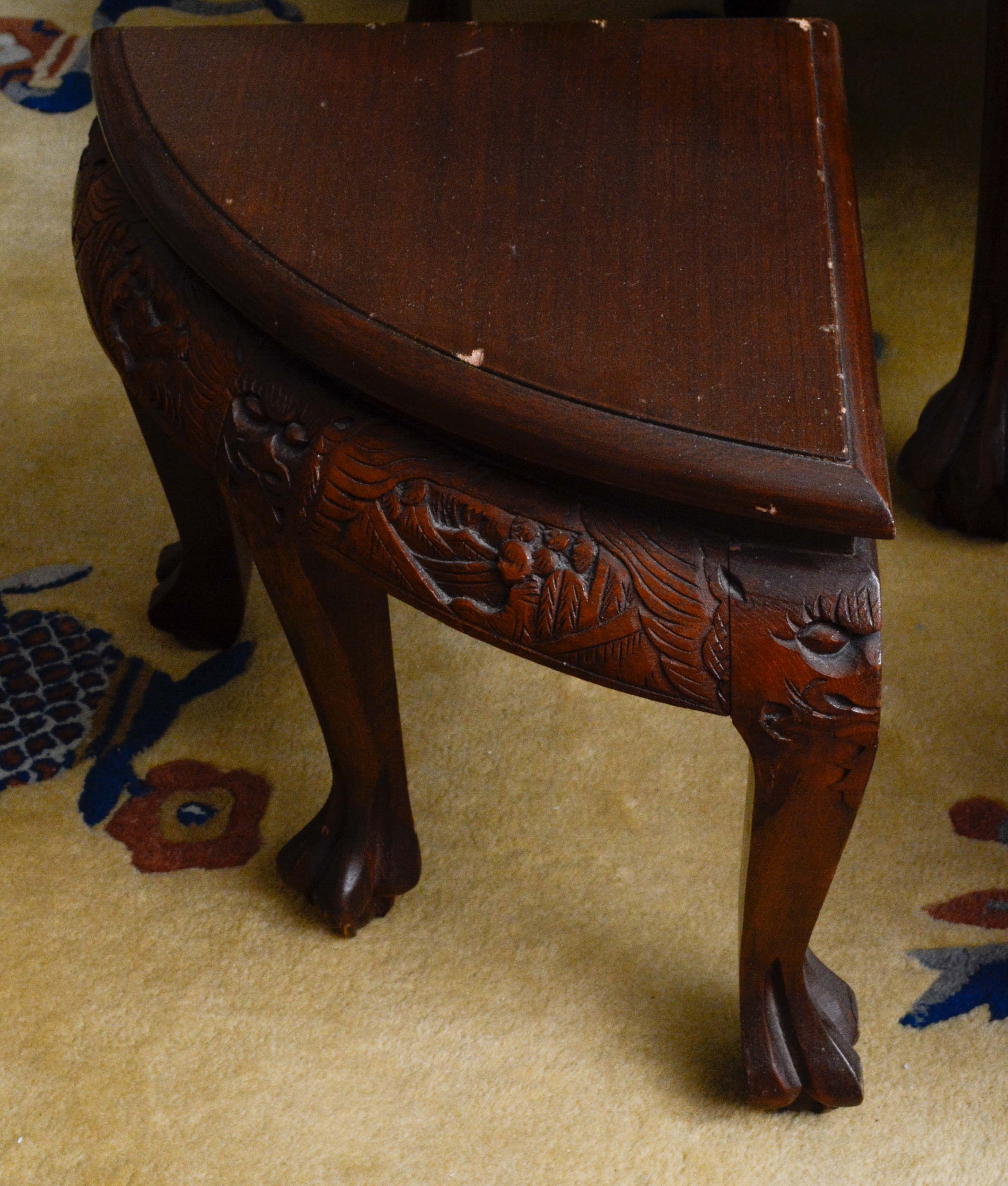 Chinese Carved Coffee Table with Stools | EBTH