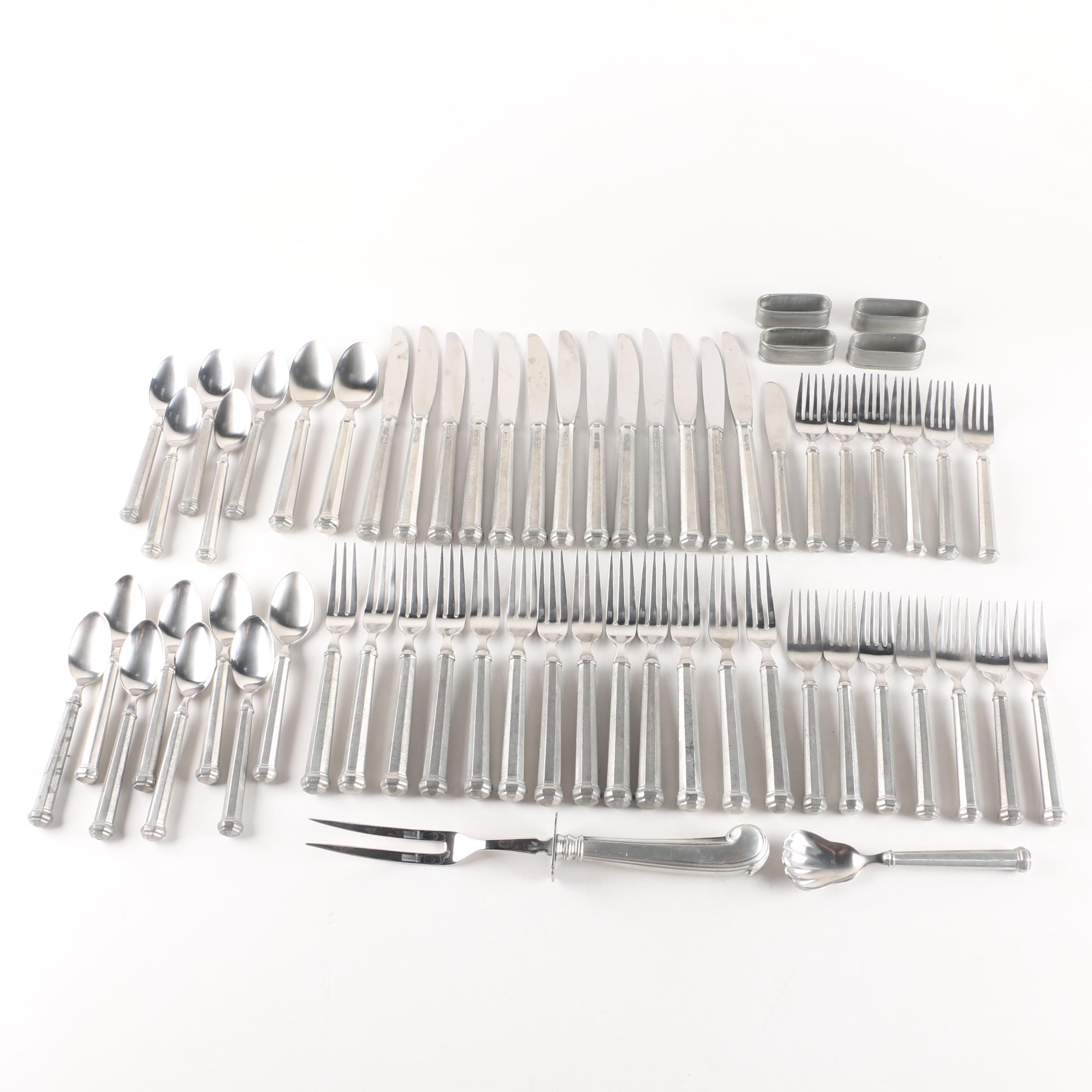Gorham "Octette" Pewter Flatware Set with Carving Fork and Napkin Rings