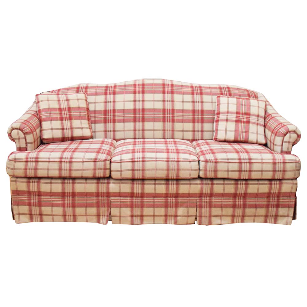 Sofa Express Camelback Ecru And Red Plaid Sofa Ebth