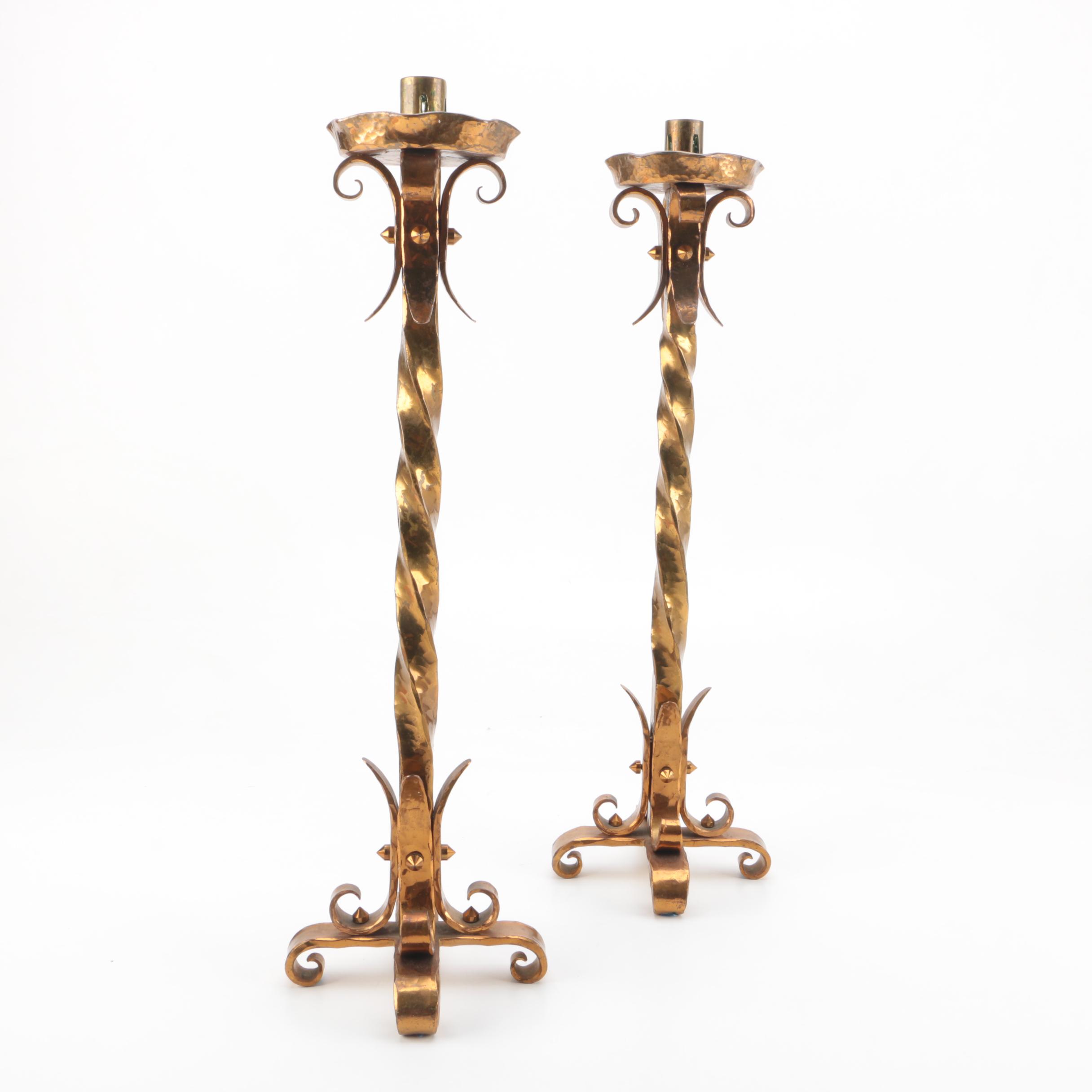 Brass Tone Tall Candlesticks EBTH
