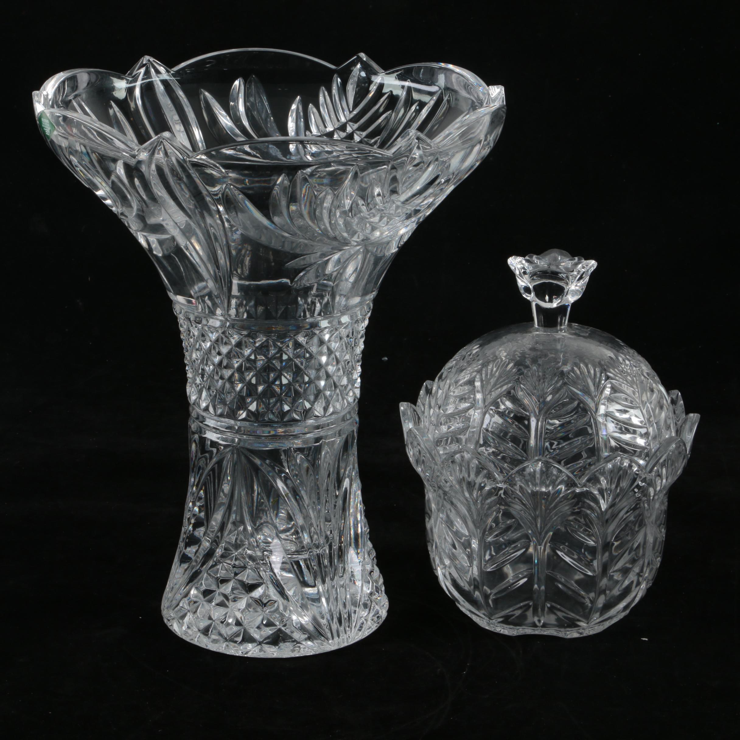 Shannon Crystal Vase with Covered Crystal Bowl EBTH