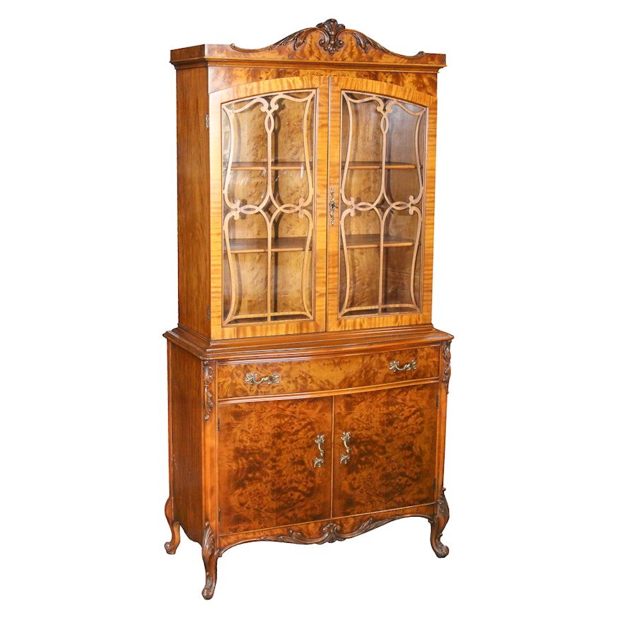 Vintage Louis Xv Style Burl Wood China Cabinet By Rockford