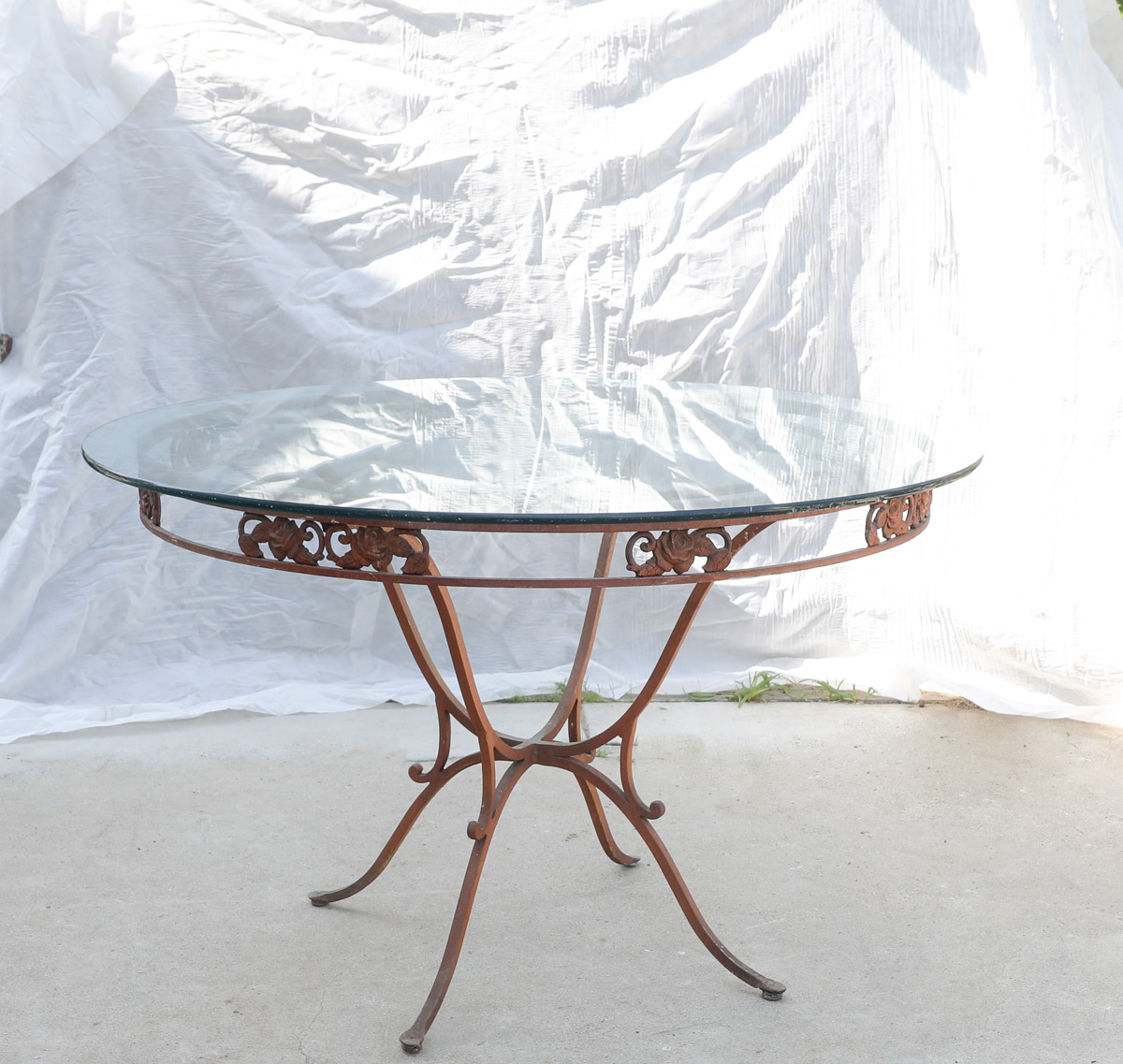 O.W. Lee "Normandy Rose" Glass Top Wrought Iron Patio Table with Chairs