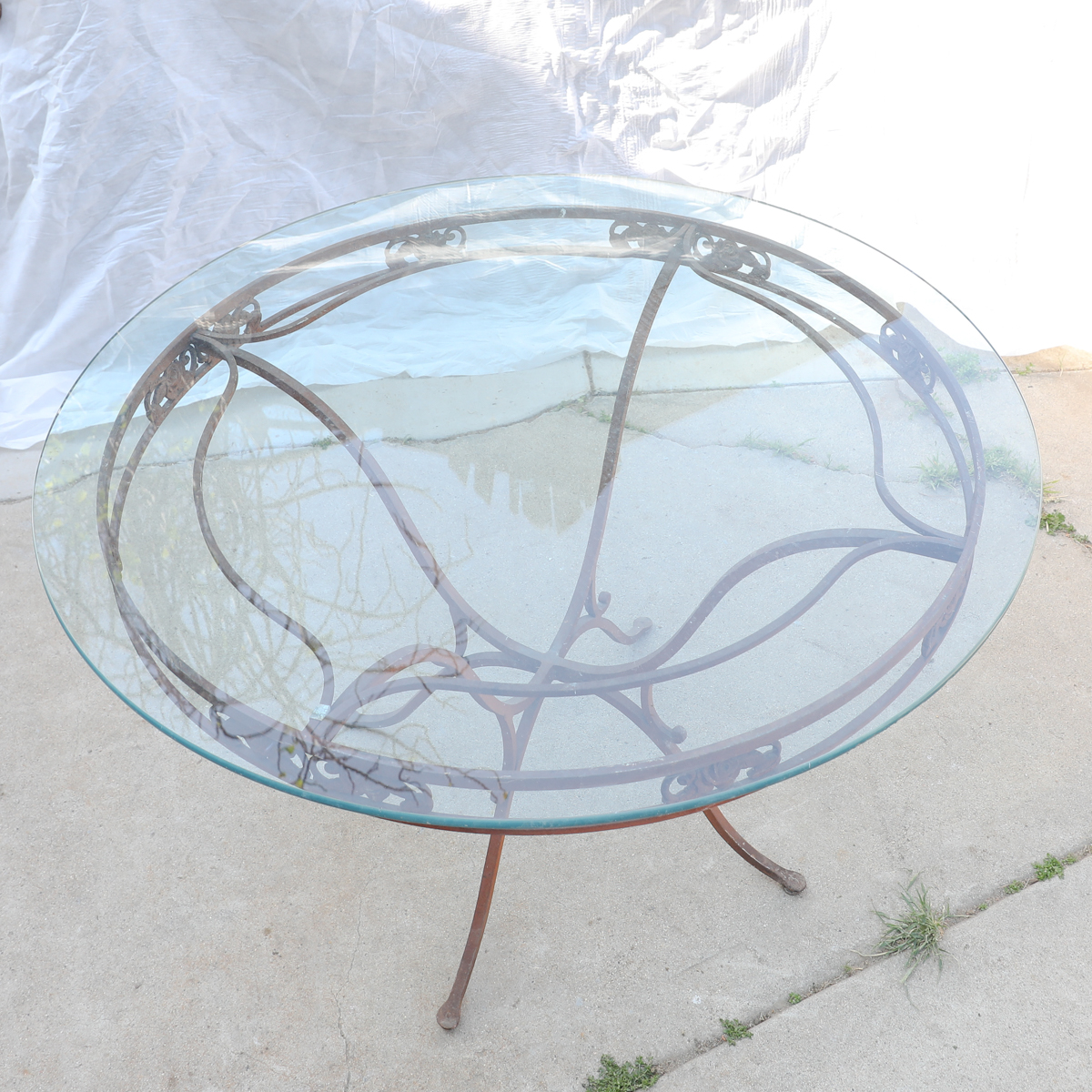 O.W. Lee "Normandy Rose" Glass Top Wrought Iron Patio Table with Chairs