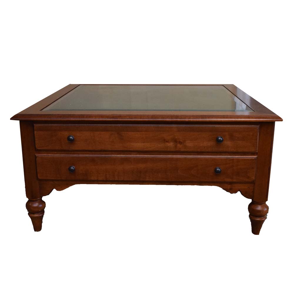 Ethan Allen Cherry Shadowbox Top Coffee Table EBTH