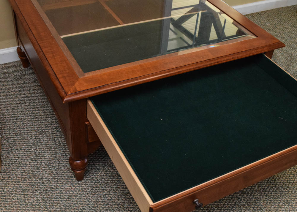 Ethan Allen Cherry Shadowbox Top Coffee Table EBTH