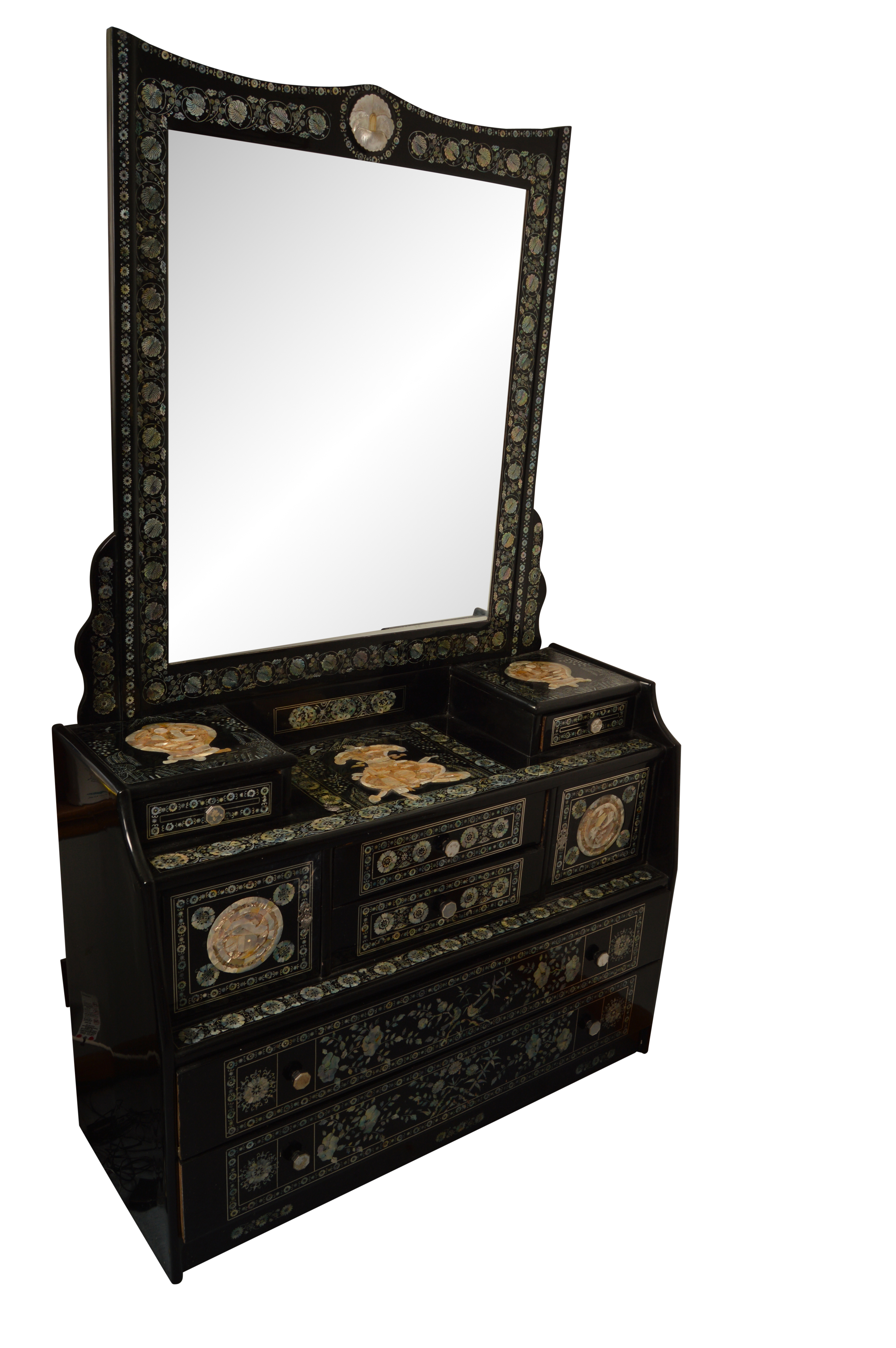 Vintage Chinese Lacquered Dresser With Abalone And Mother Of Pearl