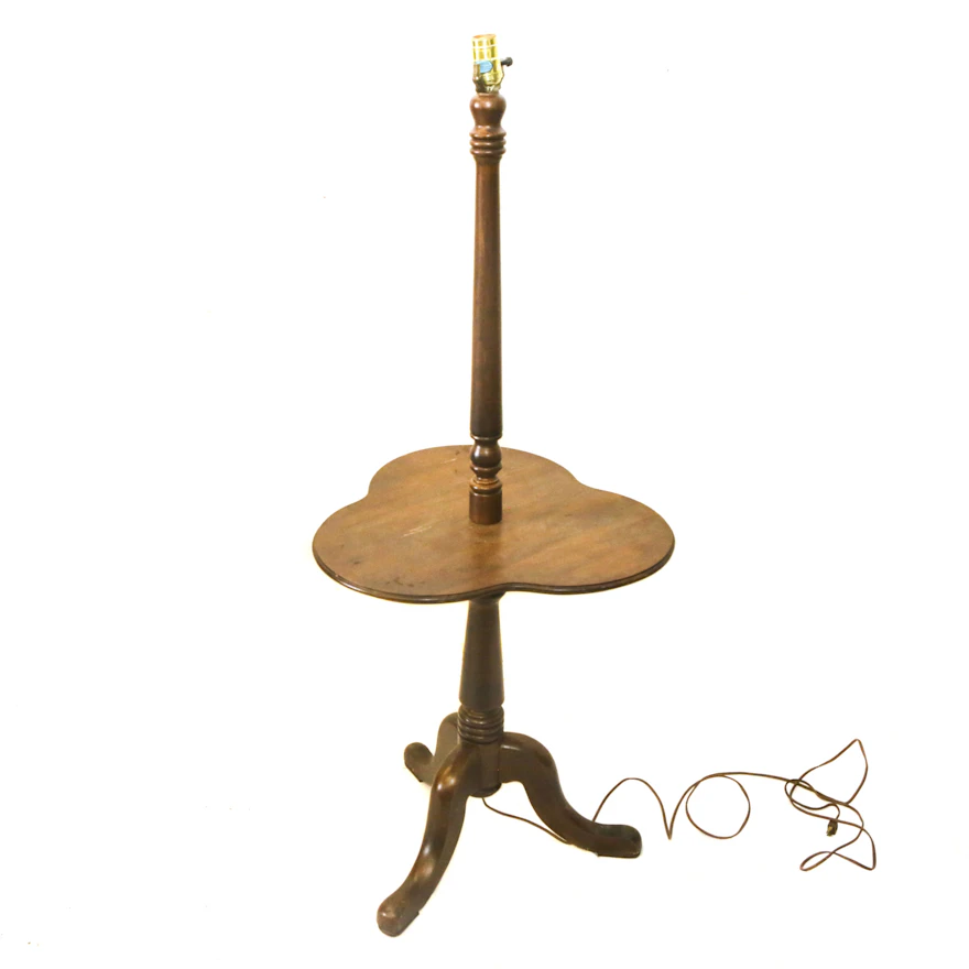 Vintage Wooden Floor Lamp with Table | EBTH