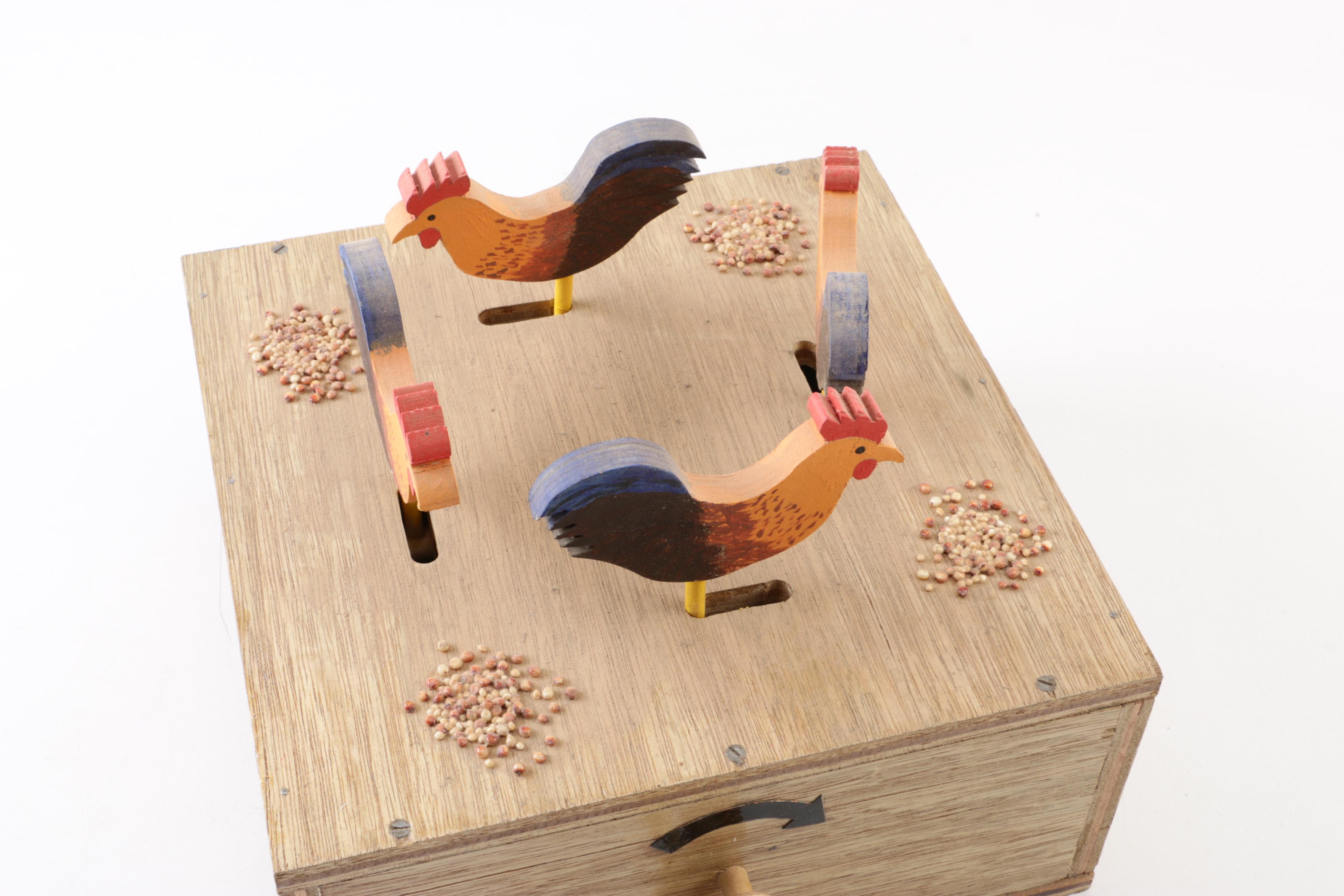 Handmade Wooden Pecking Chicken Crank Toy by Harry Williams EBTH