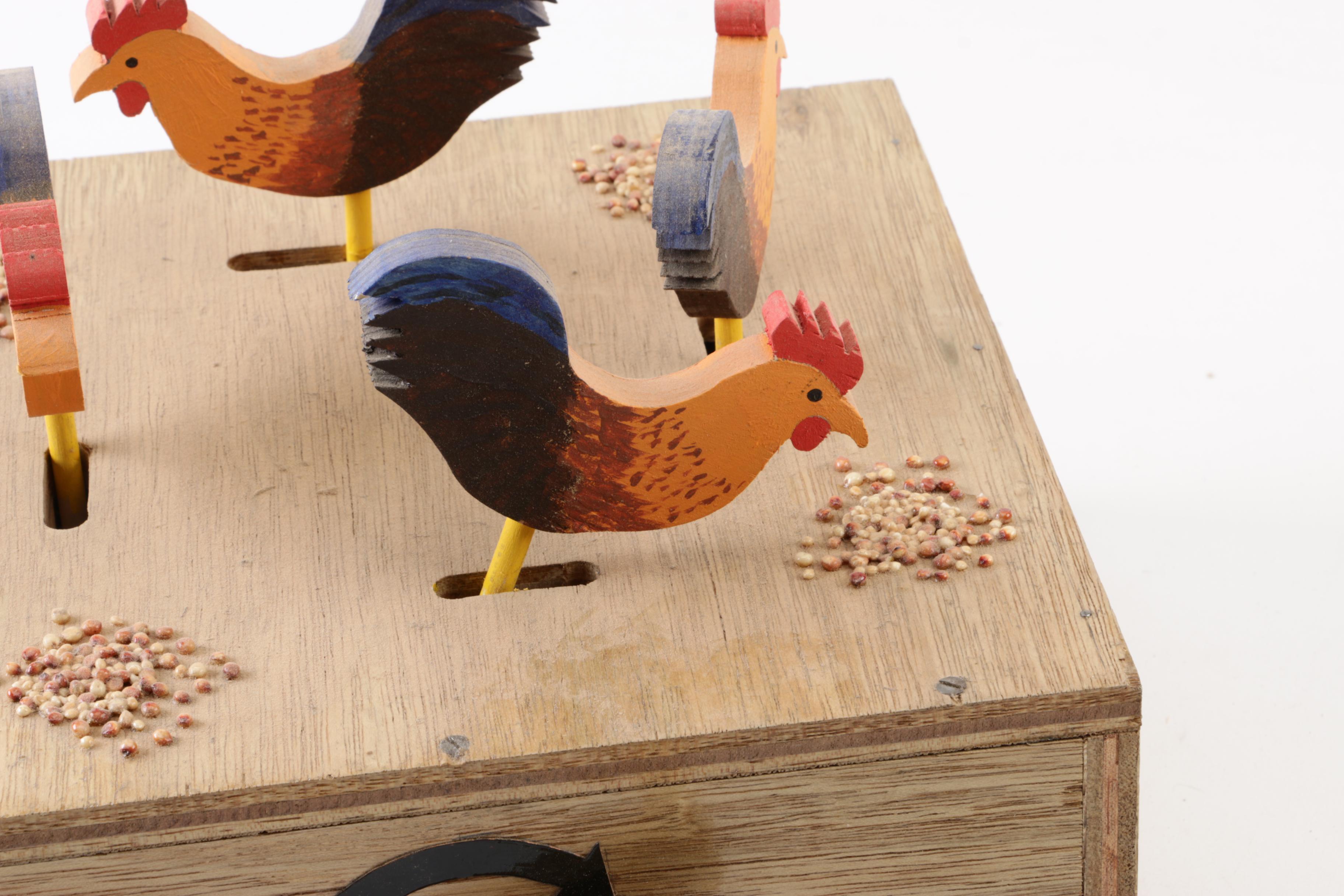Handmade Wooden Pecking Chicken Crank Toy by Harry Williams EBTH