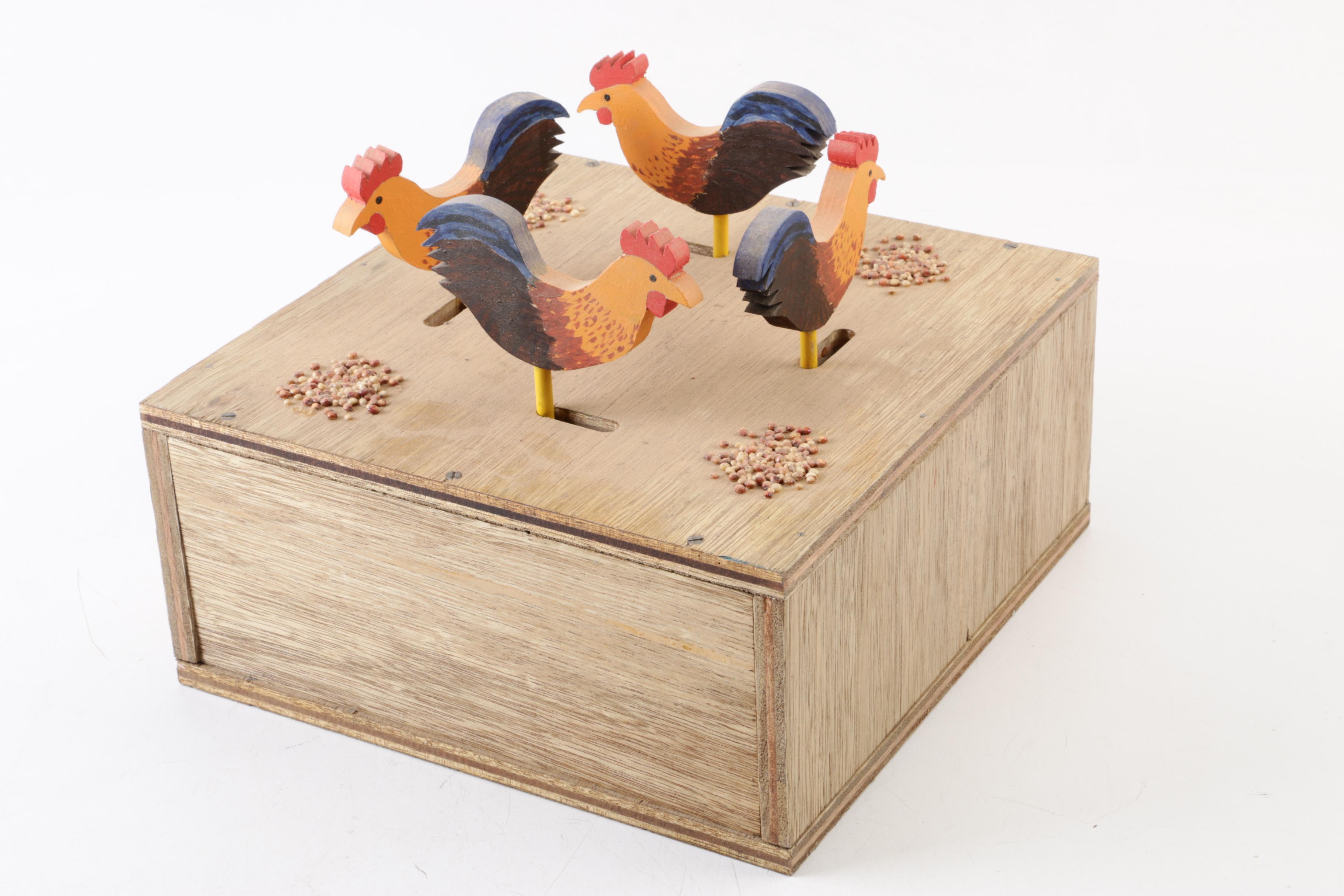 Handmade Wooden Pecking Chicken Crank Toy by Harry Williams EBTH