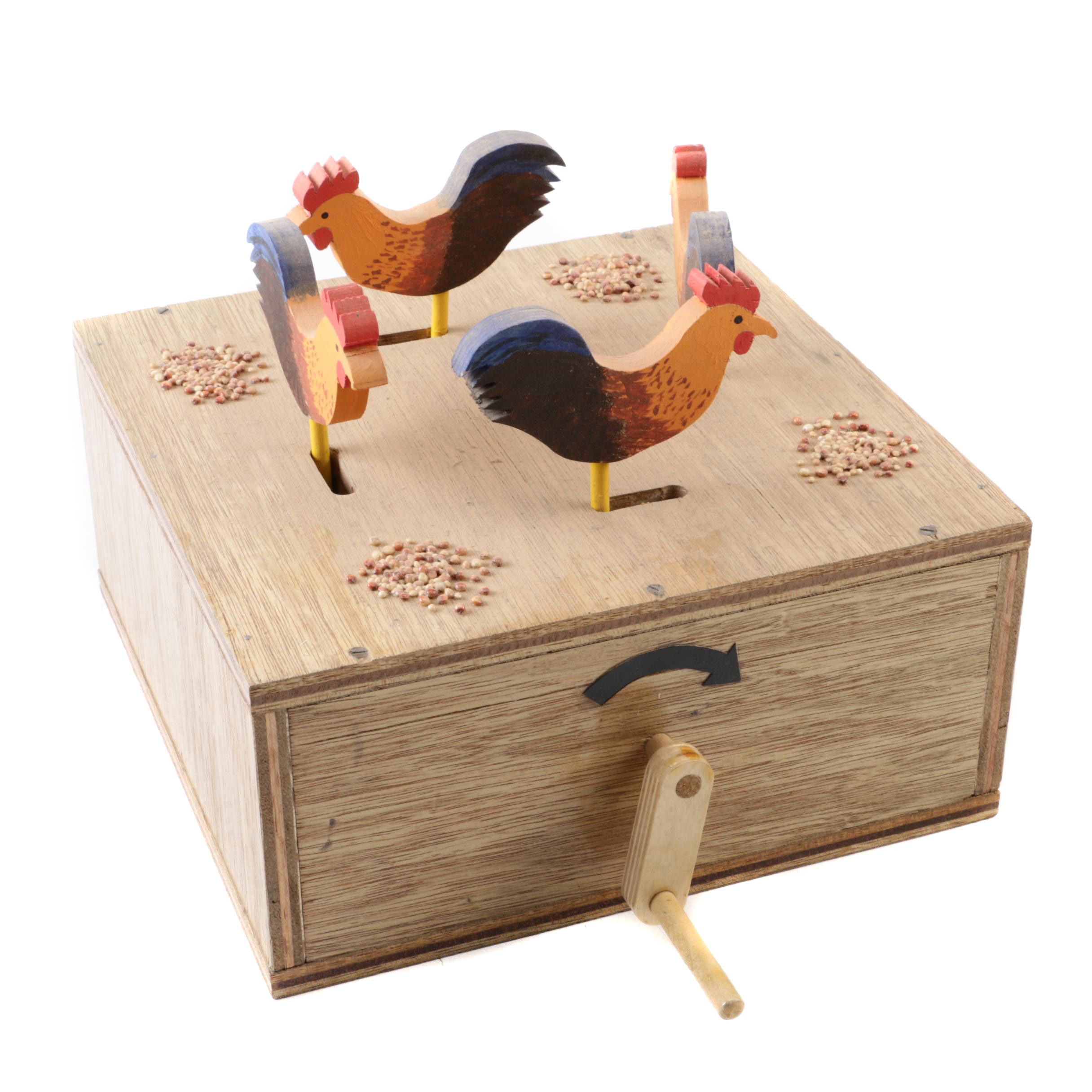 Handmade Wooden Pecking Chicken Crank Toy by Harry Williams EBTH