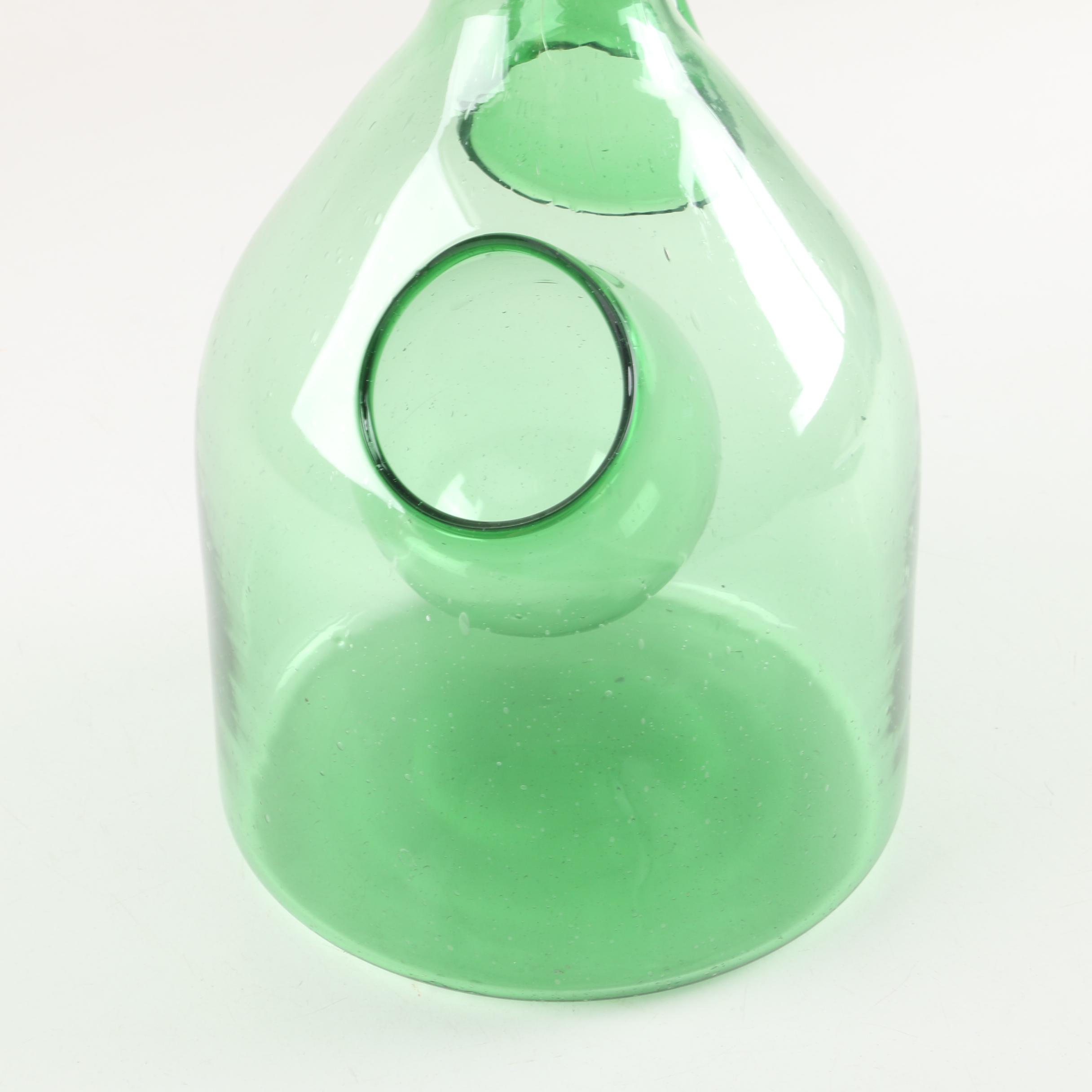 Green Glass Wine Decanter with Ice Pocket EBTH