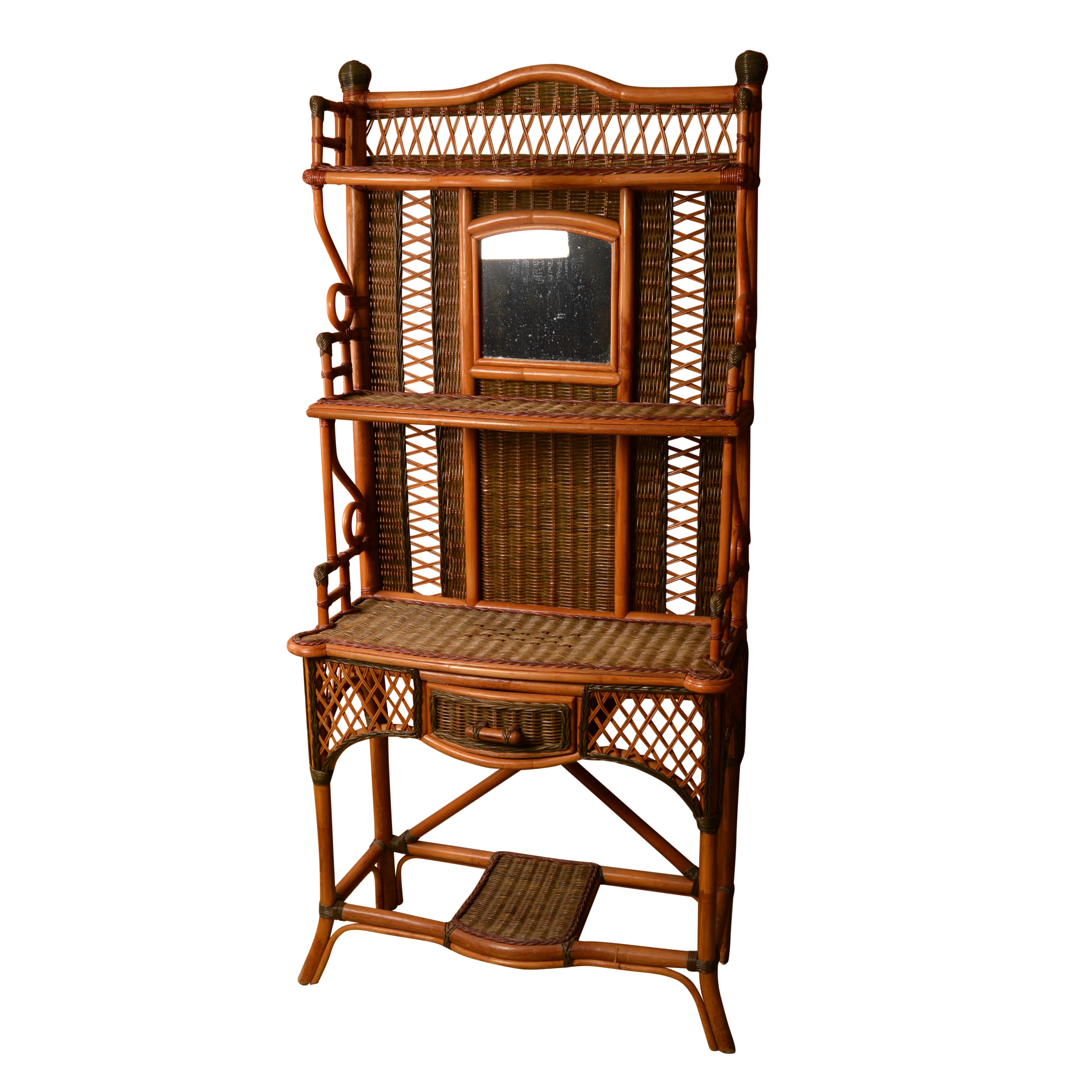 Rattan and Wicker Entry Table with Shelves EBTH