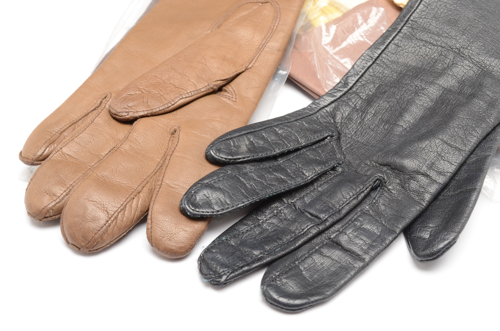 Two Soft Briefcases with Vintage Leather and Crochet Hand Gloves EBTH