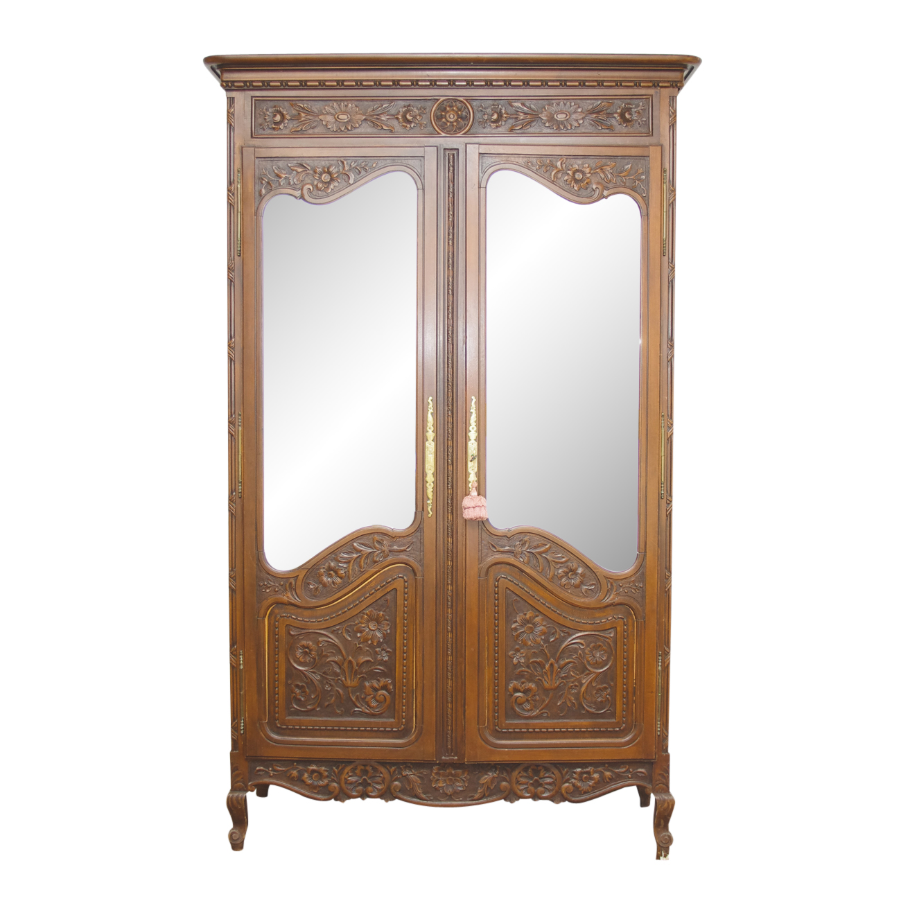 Antique Victorian Mirrored Carved Wood Wardrobe