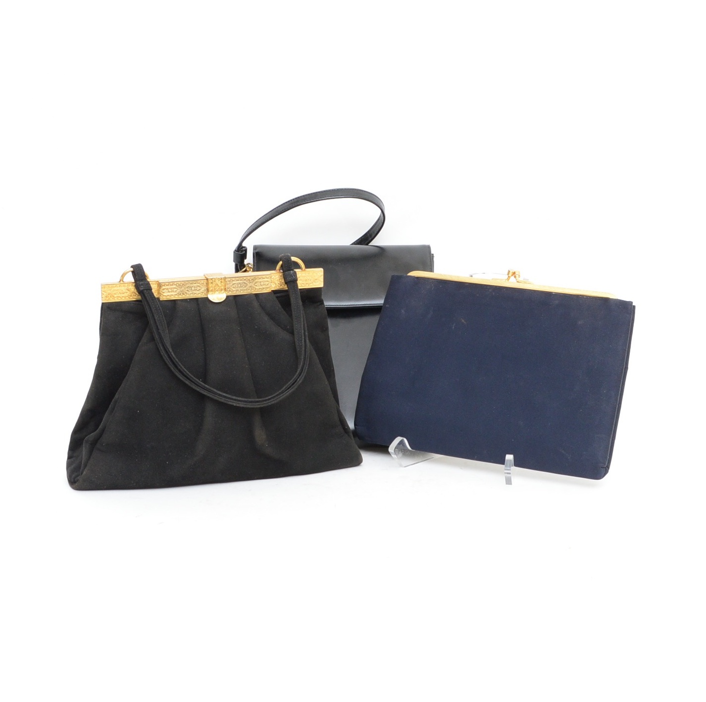 navy suede evening bag