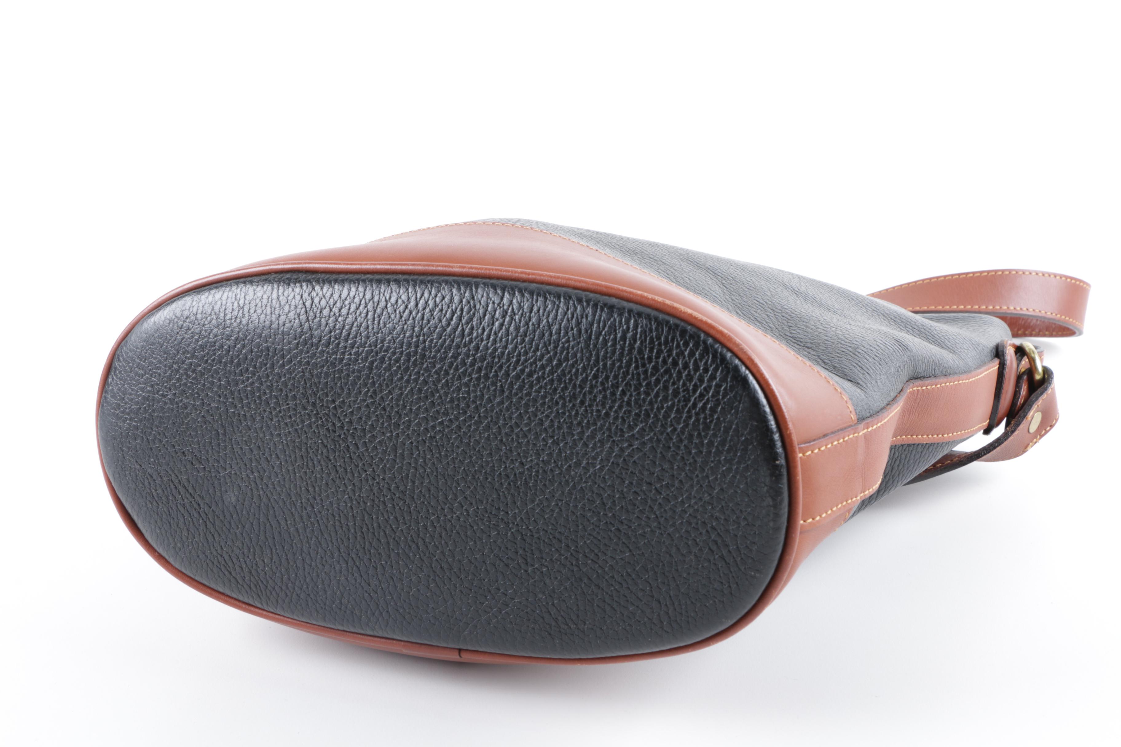 Vintage Coach Black Pebbled and Brown Leather Shoulder Bag EBTH