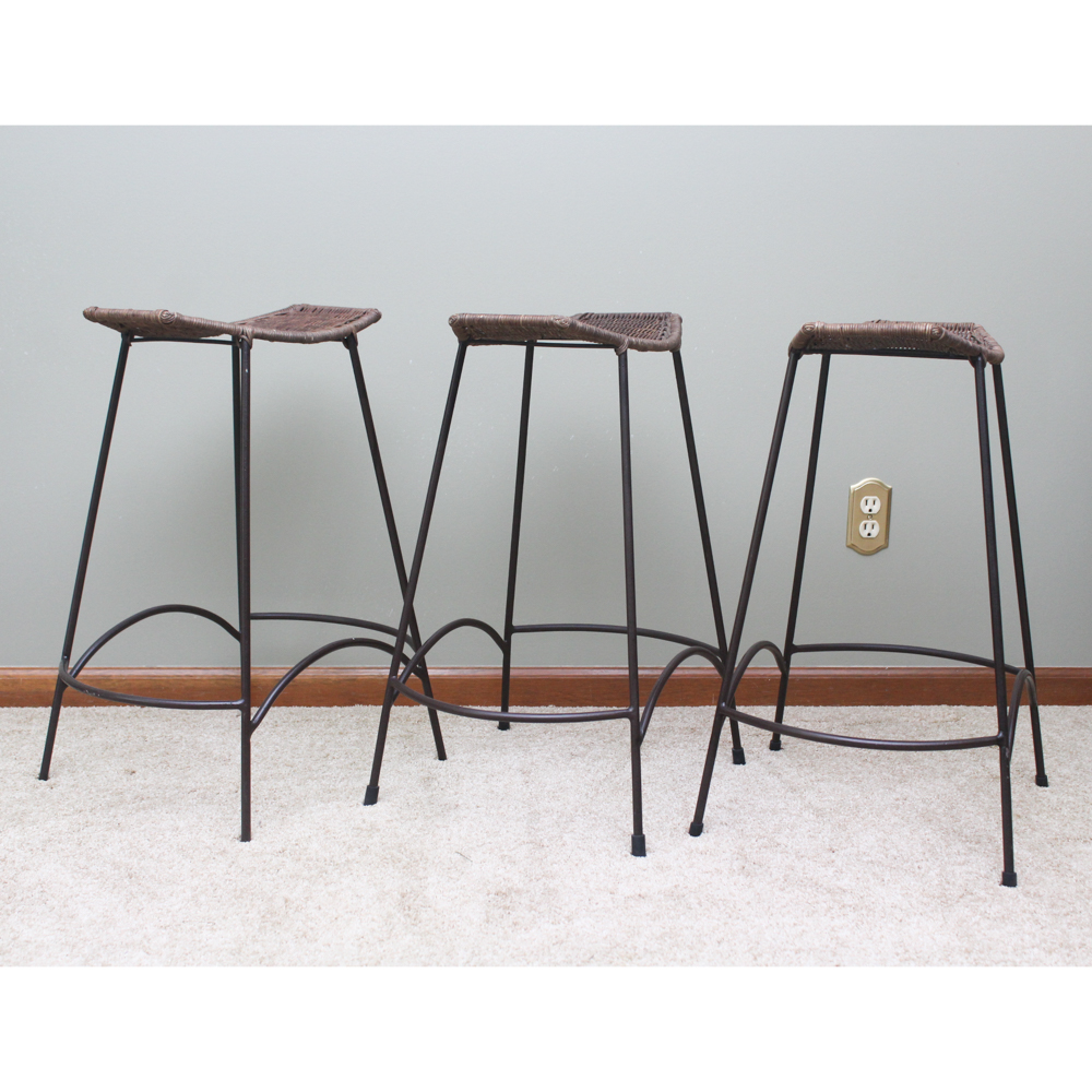 Iron Saddle Copper Barstool wrought iron saddle stools with wicker seats