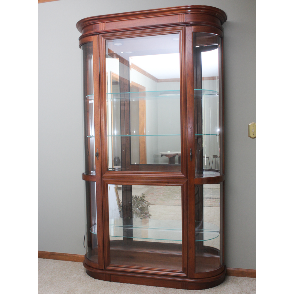 Vintage Wooden Curio Cabinet With Curved Glass Ebth