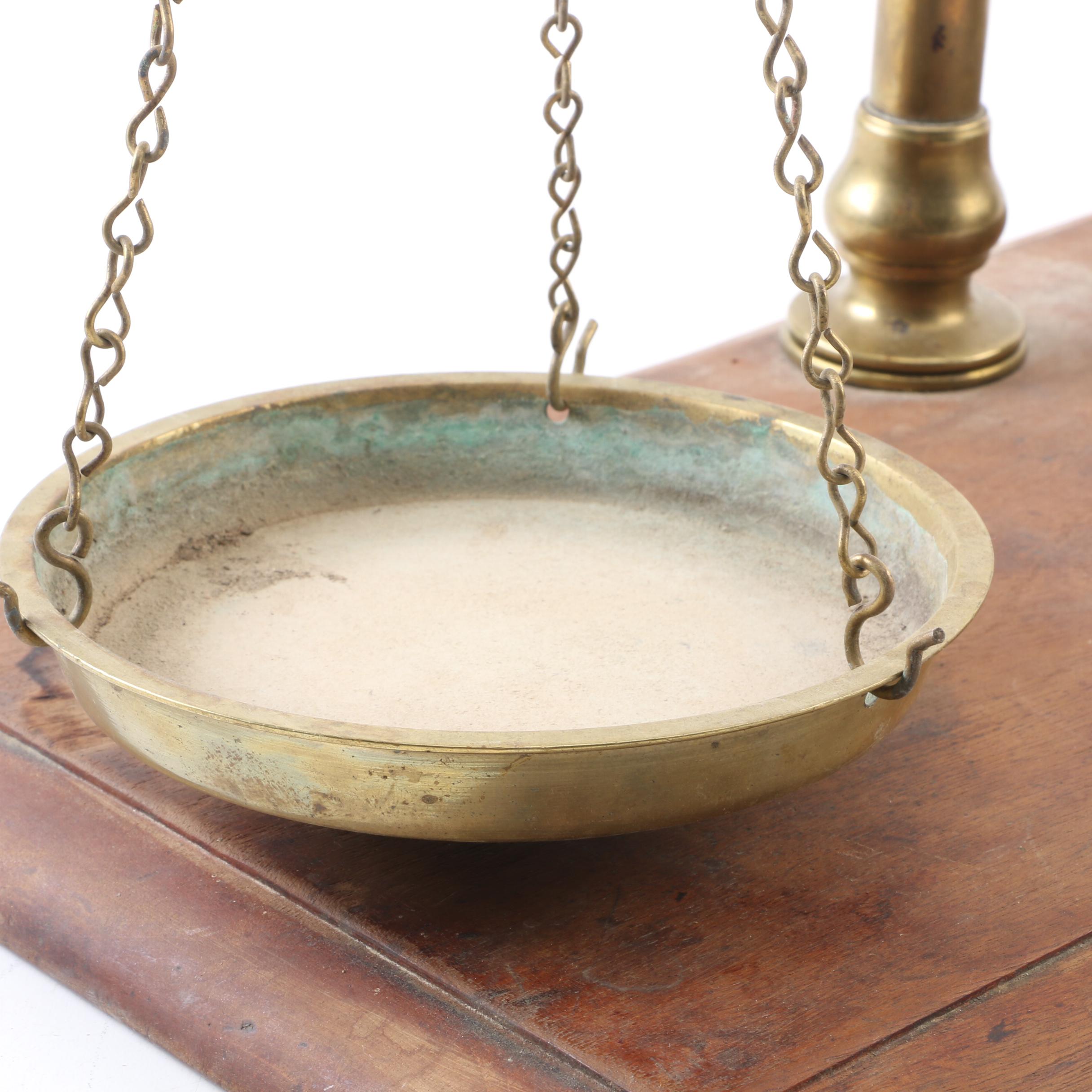 Brass and Wood Equal Arm Balance Scale EBTH