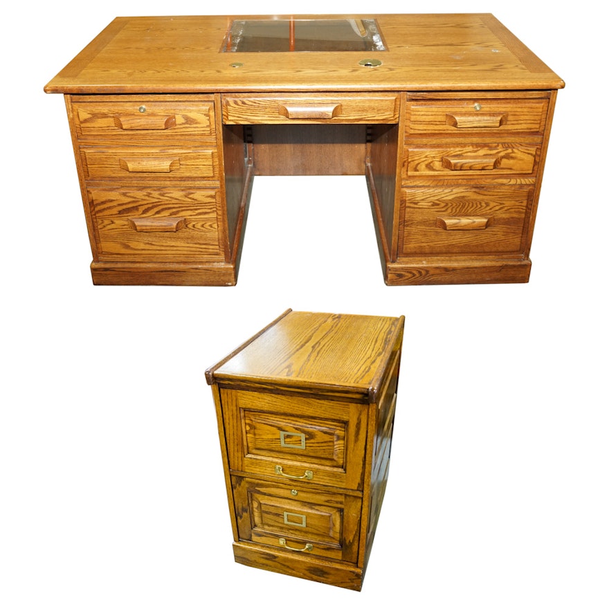 Oak Two Drawer File Cabinet By Winners Only And Office Desk Ebth