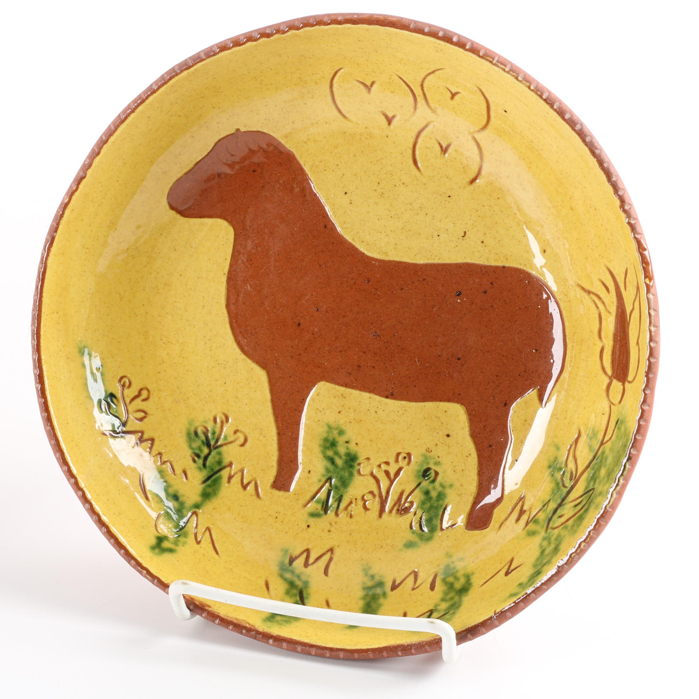 Breininger Pottery Signed Slip Decorate Redware Bowls EBTH