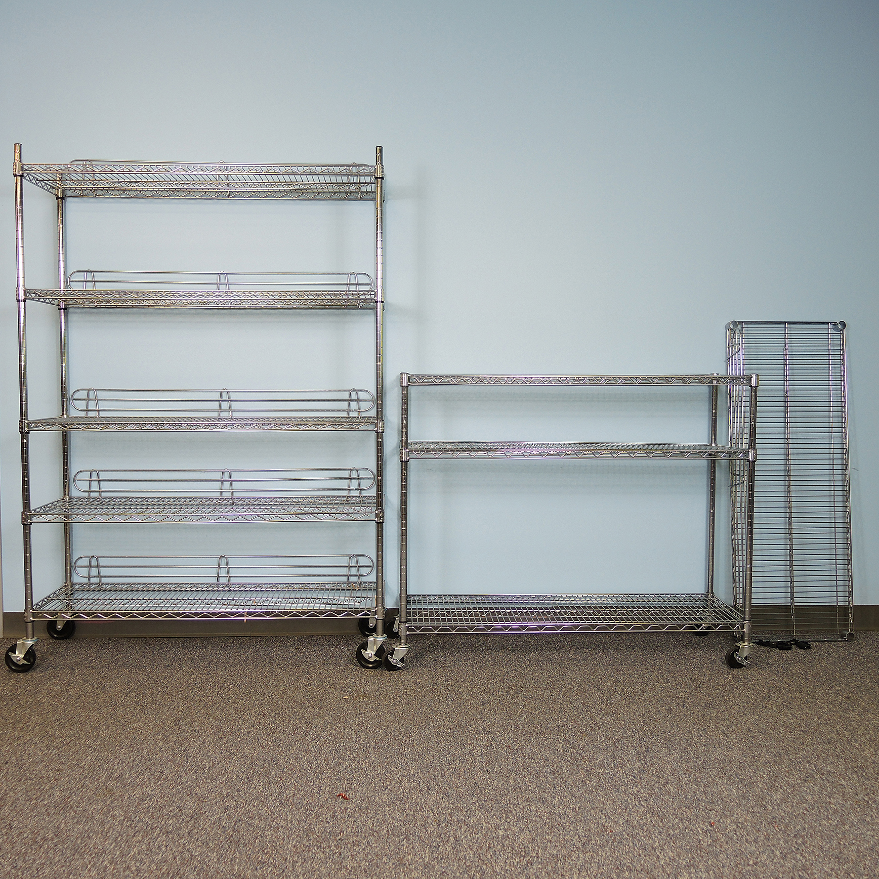 Two Heavy Duty Wire Shelves on Wheels EBTH