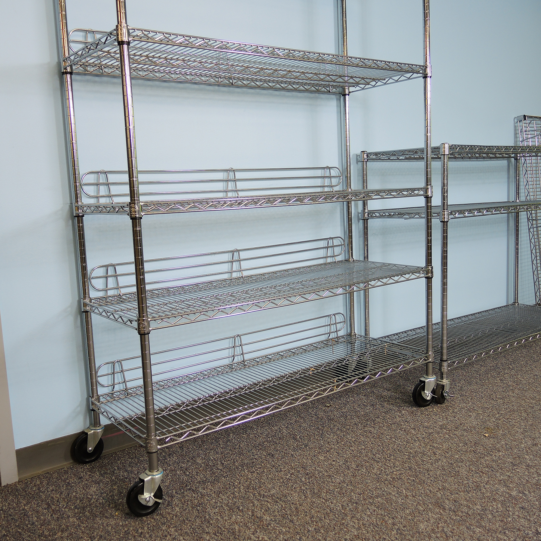 Two Heavy Duty Wire Shelves on Wheels EBTH