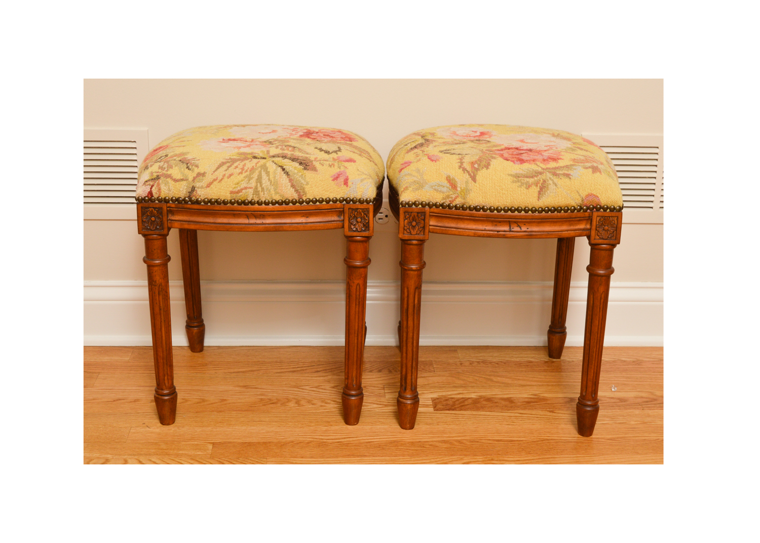 Pair of Needlepoint Footstools EBTH