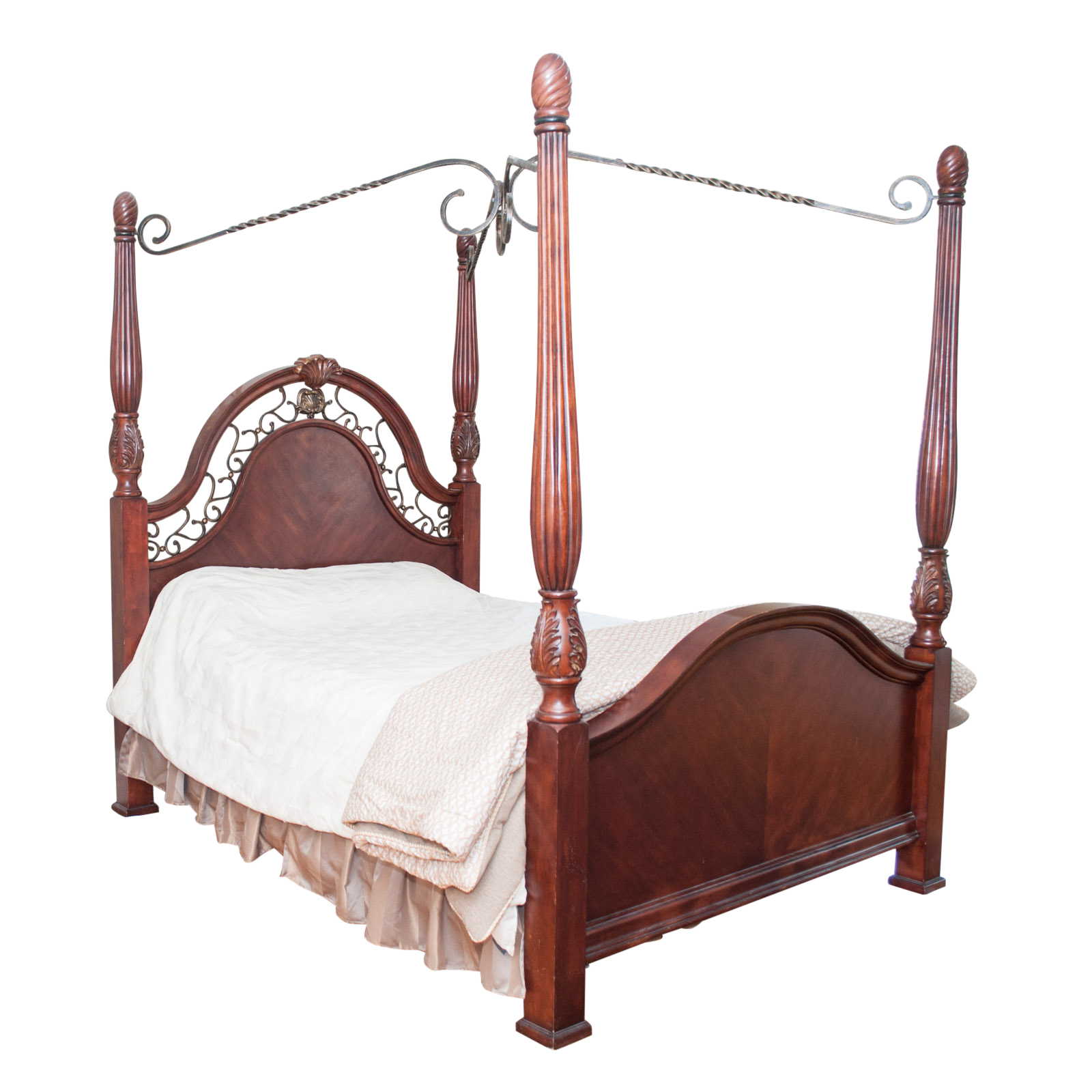 Four-Poster Queen-Size Canopy Bed Frame with Nightstand | EBTH