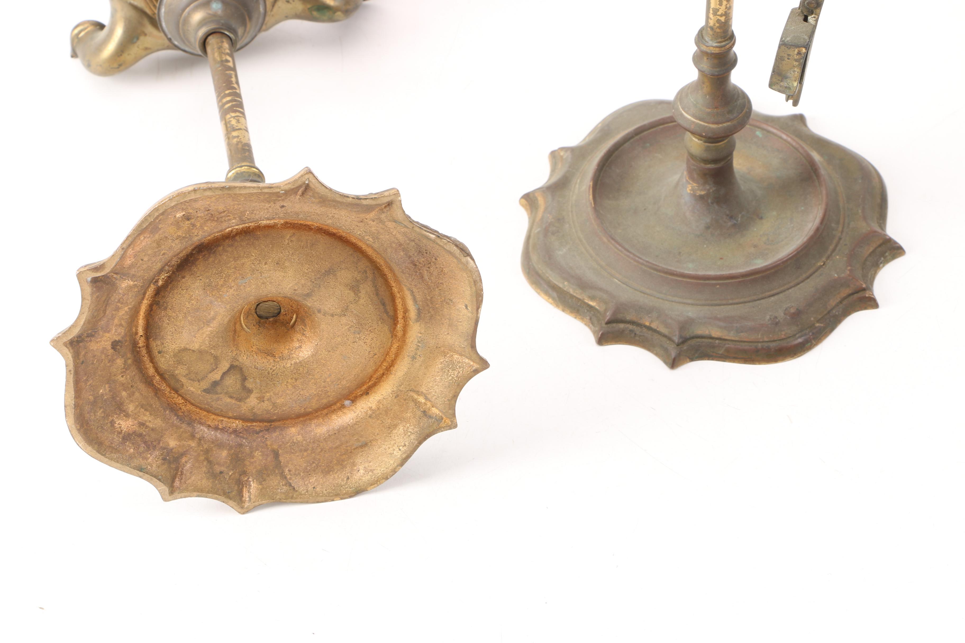 Antique Brass Triple Whale Oil Lamps with Snuffer and Wick Trimming Scissors EBTH