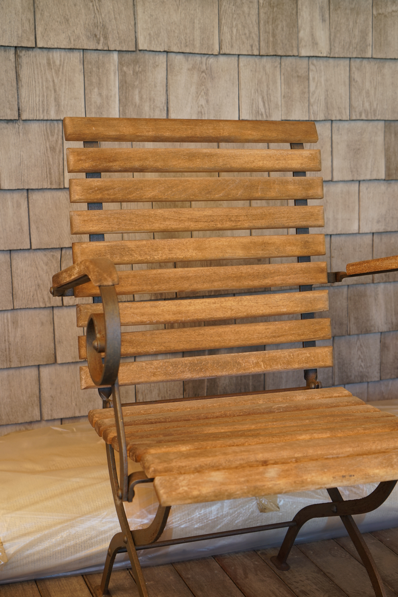 Ceramic Patio Table and Four Slat Back Chairs EBTH