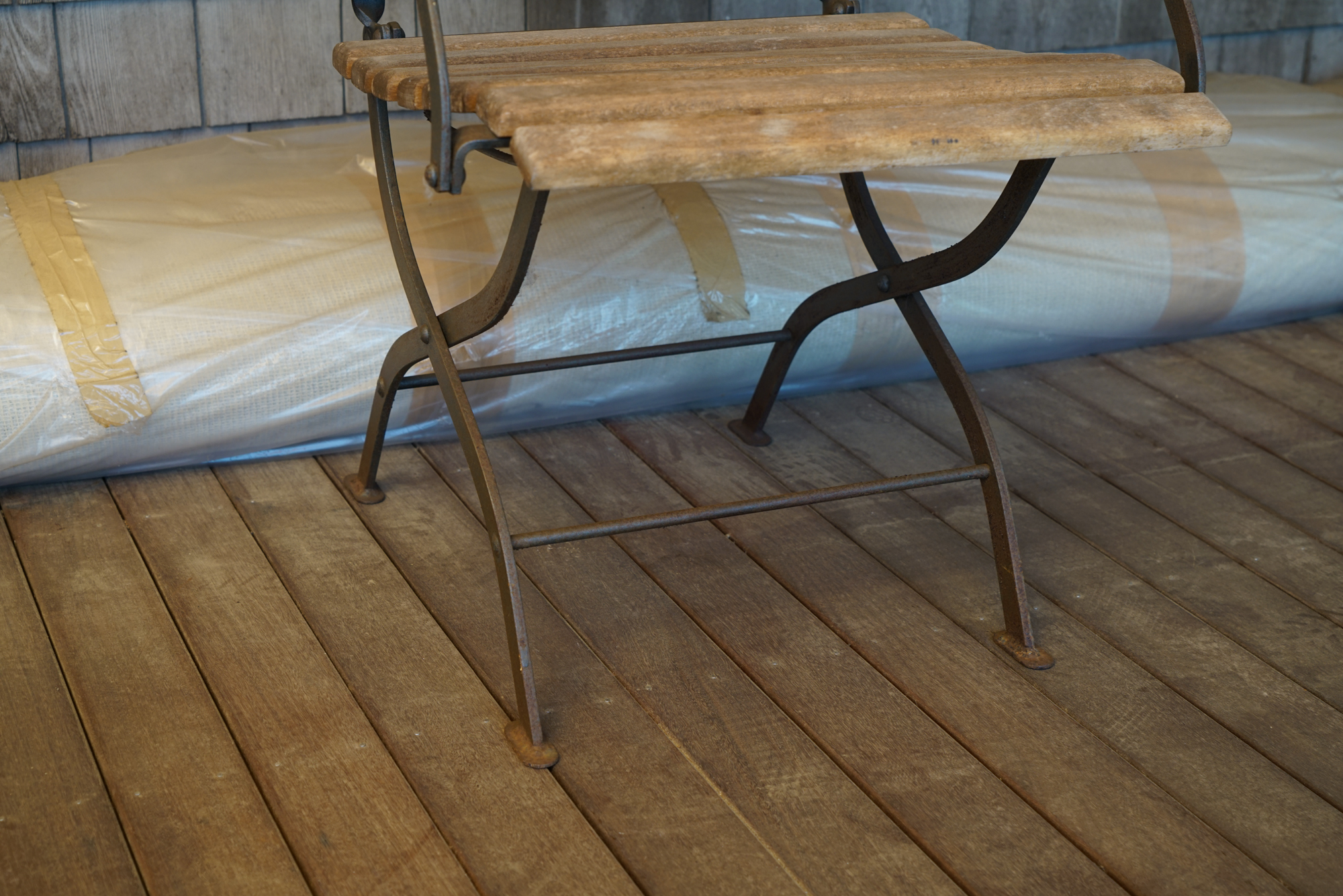 Ceramic Patio Table and Four Slat Back Chairs EBTH