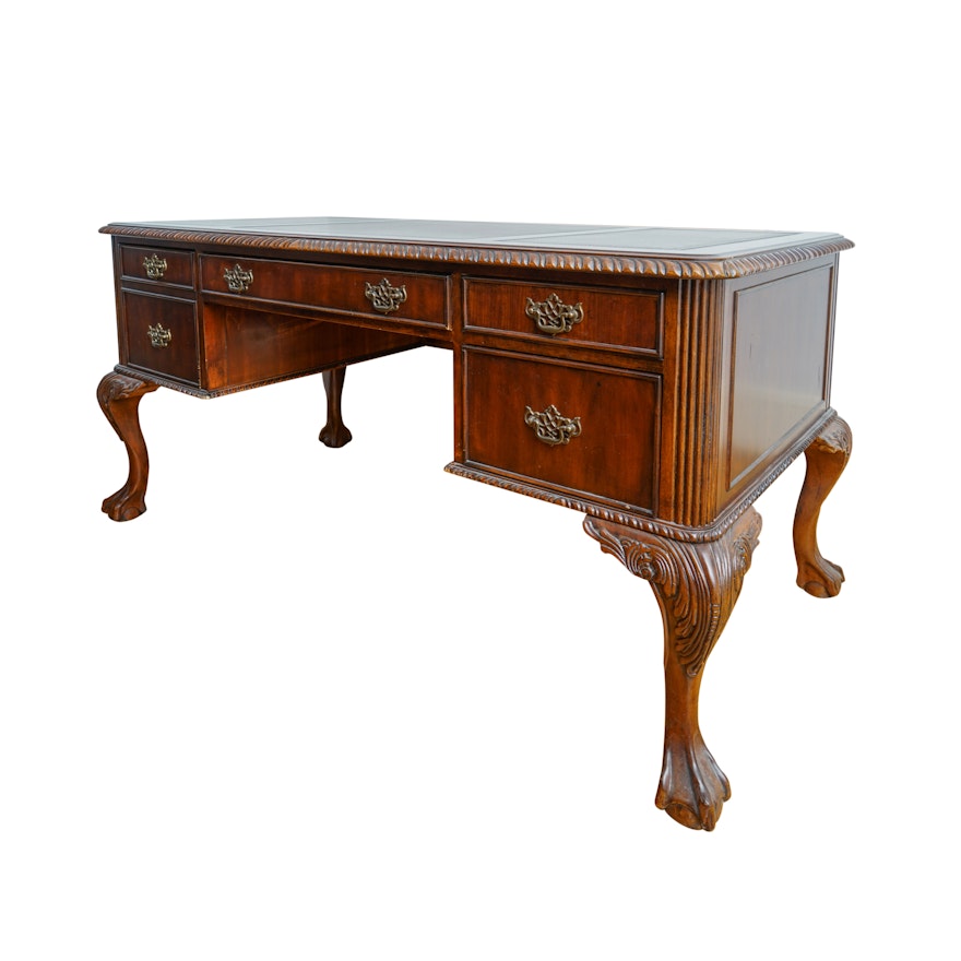 Chippendale Style Seven Seas Leather Top Mahogany Desk By Hooker