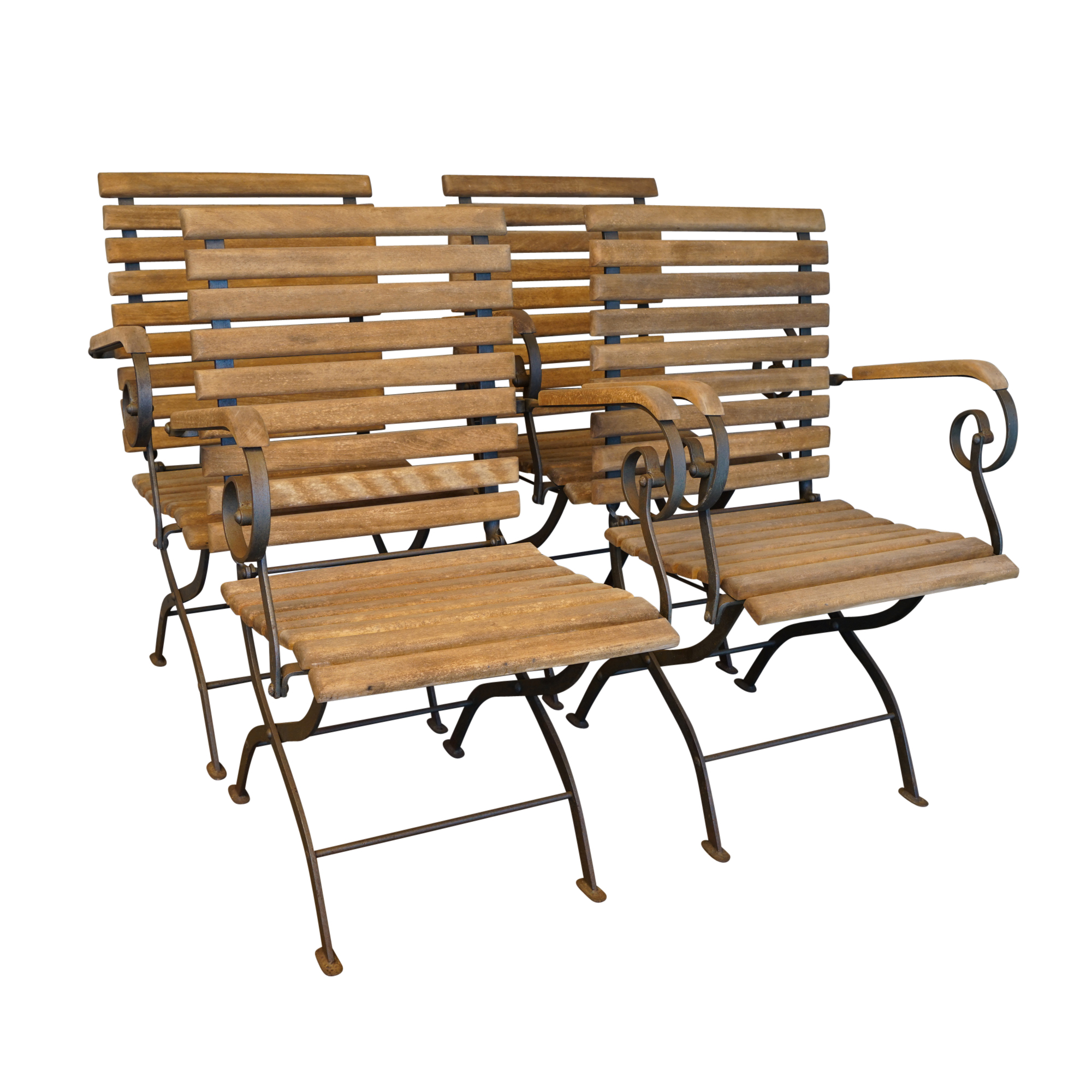 Set Of Four Slat Back Patio Chairs Ebth