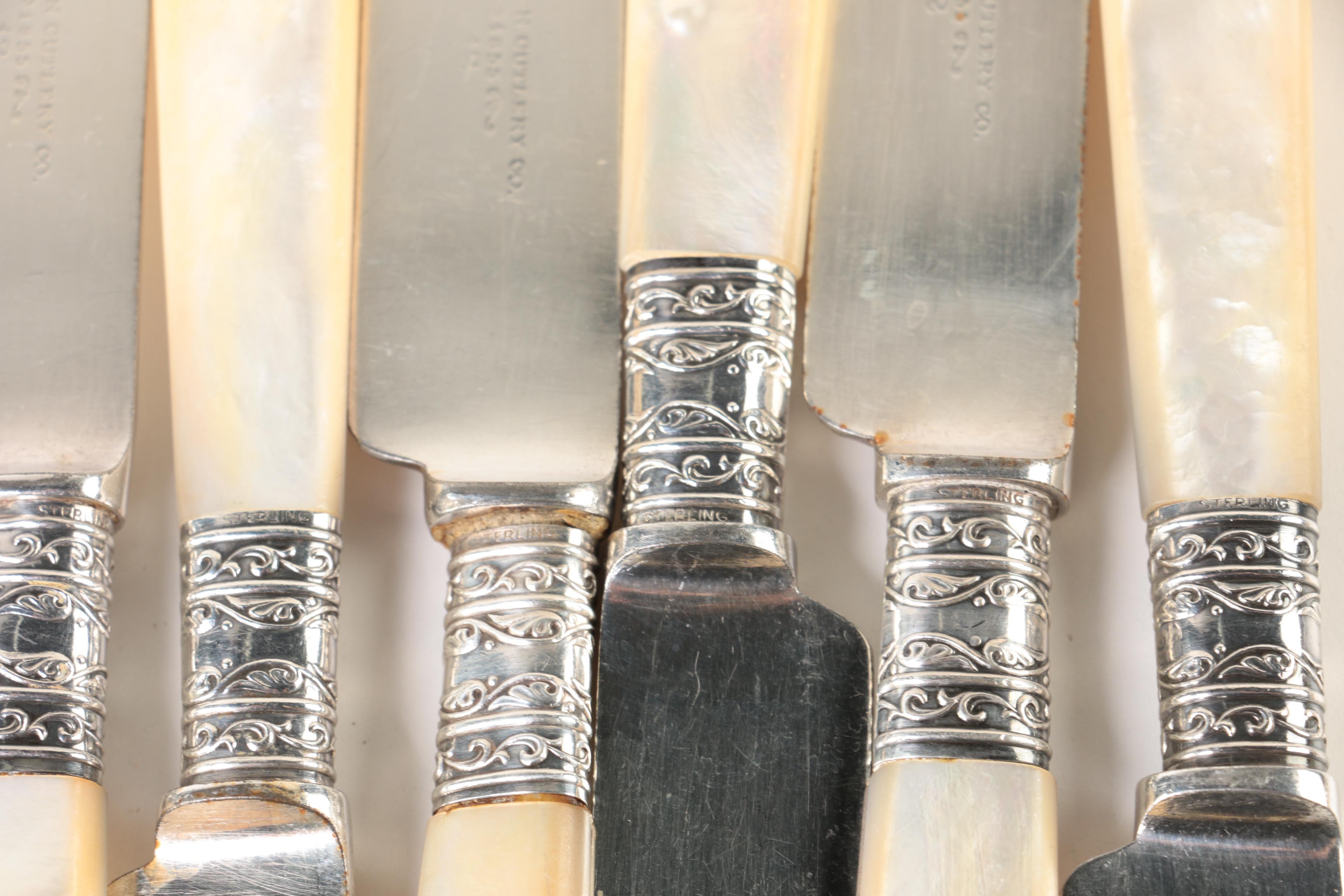 Antique Meriden Cutlery Co. Mother of Pearl and Sterling Handled