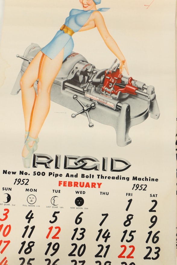 1952 Ridgid Tool Calendar With "Petty Girl" PinUp Halftone Prints EBTH