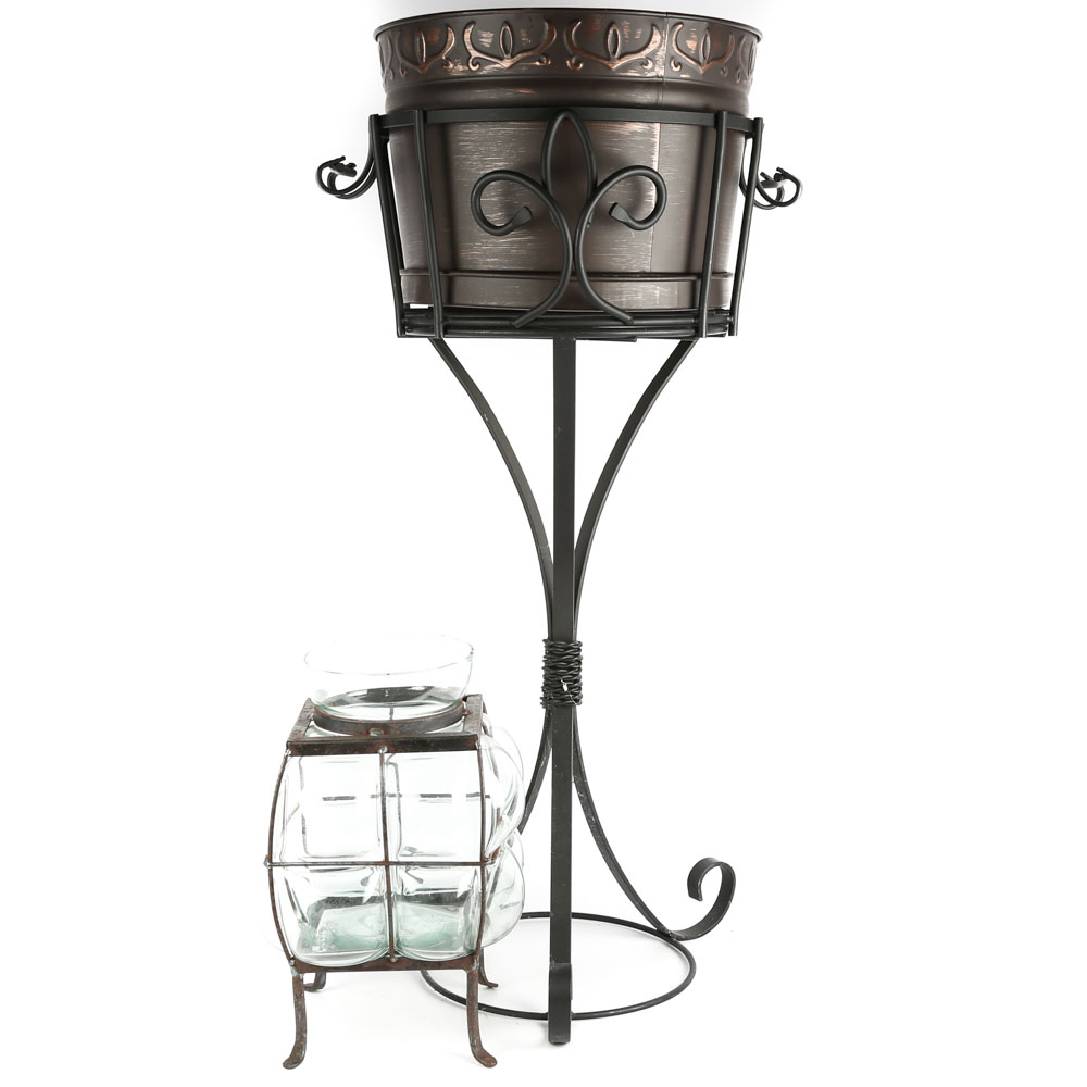 Patio Wine Bucket And Stand With Lantern Ebth
