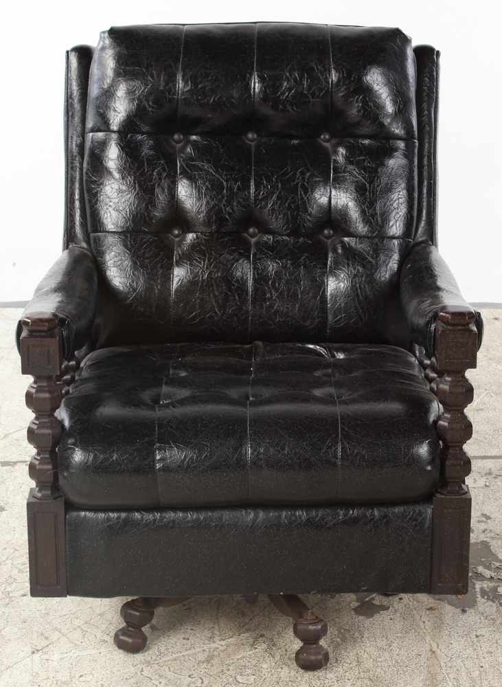 Vintage Black Vinyl Upholstered Swivel Armchair EBTH
