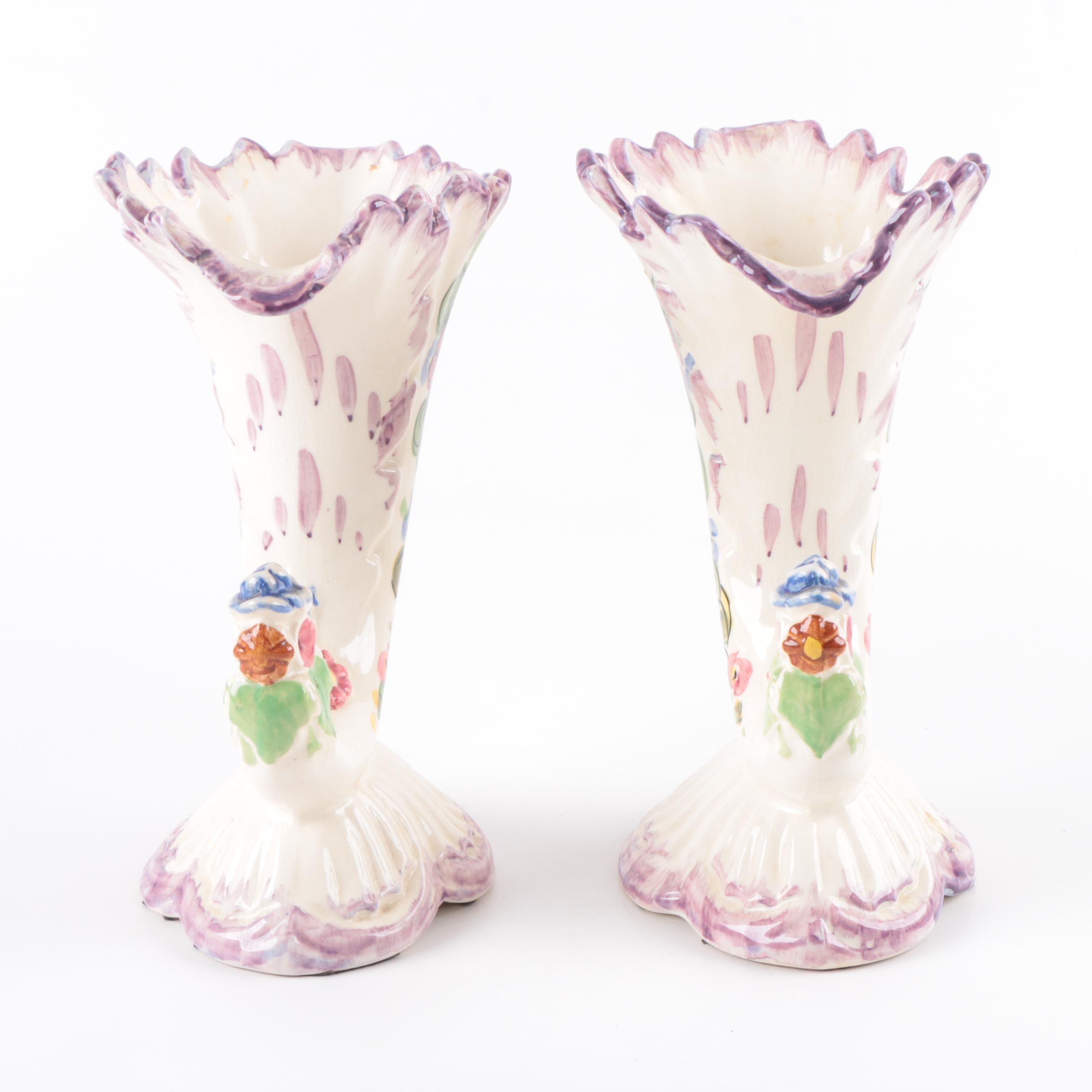 Blue Ridge China Hand Painted Pottery Cornucopia Vases EBTH
