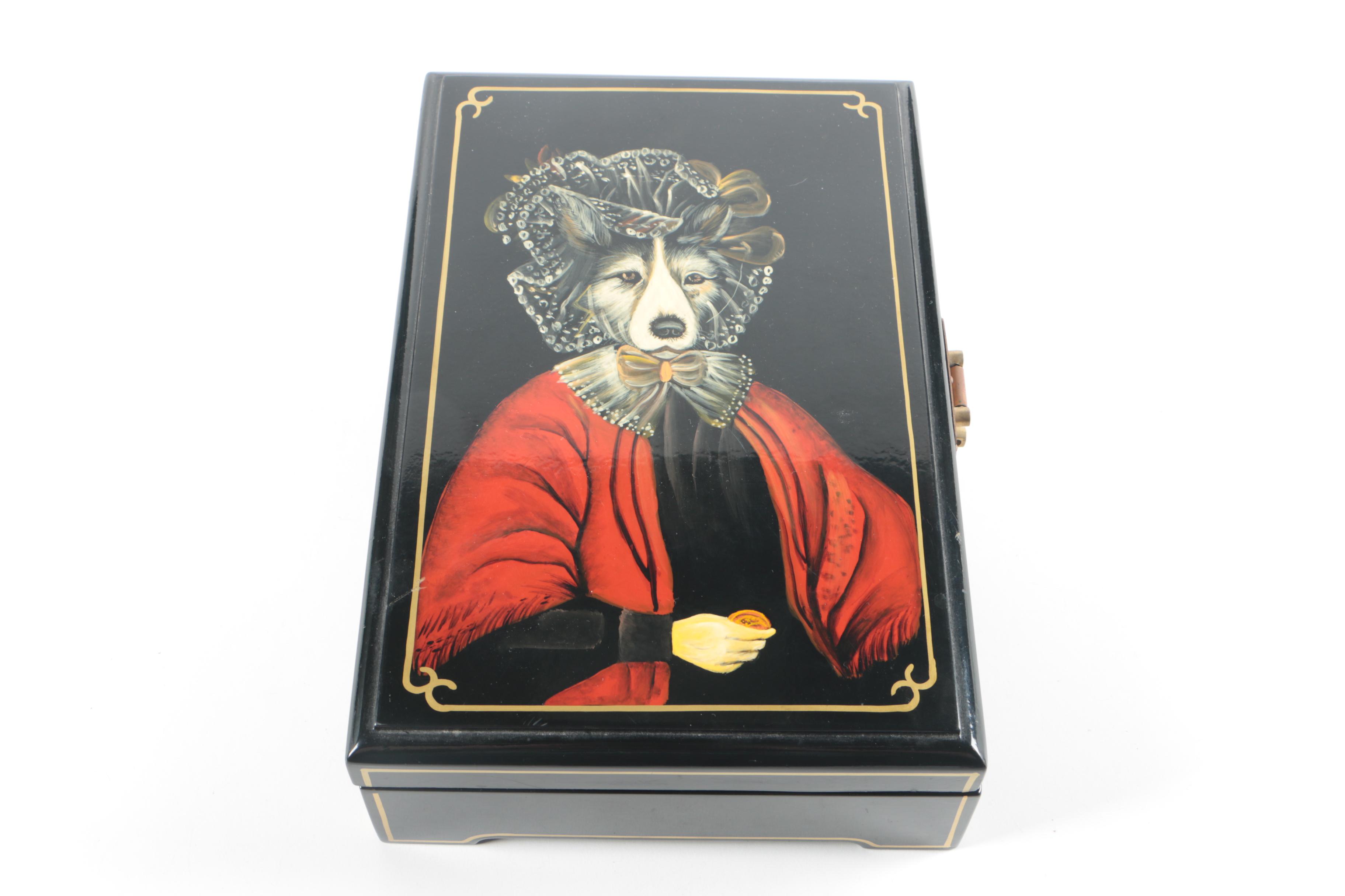 HandPainted Black Lacquer Decorative Box EBTH