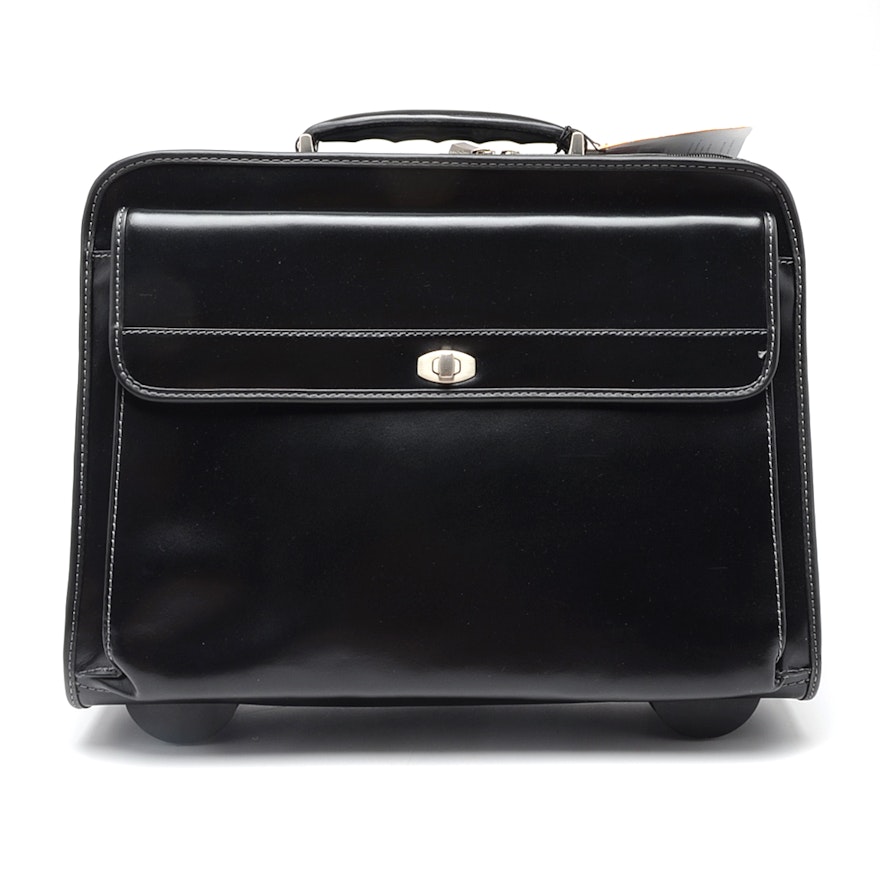 Franklin Covey Black Leather Briefcase Laptop Bag