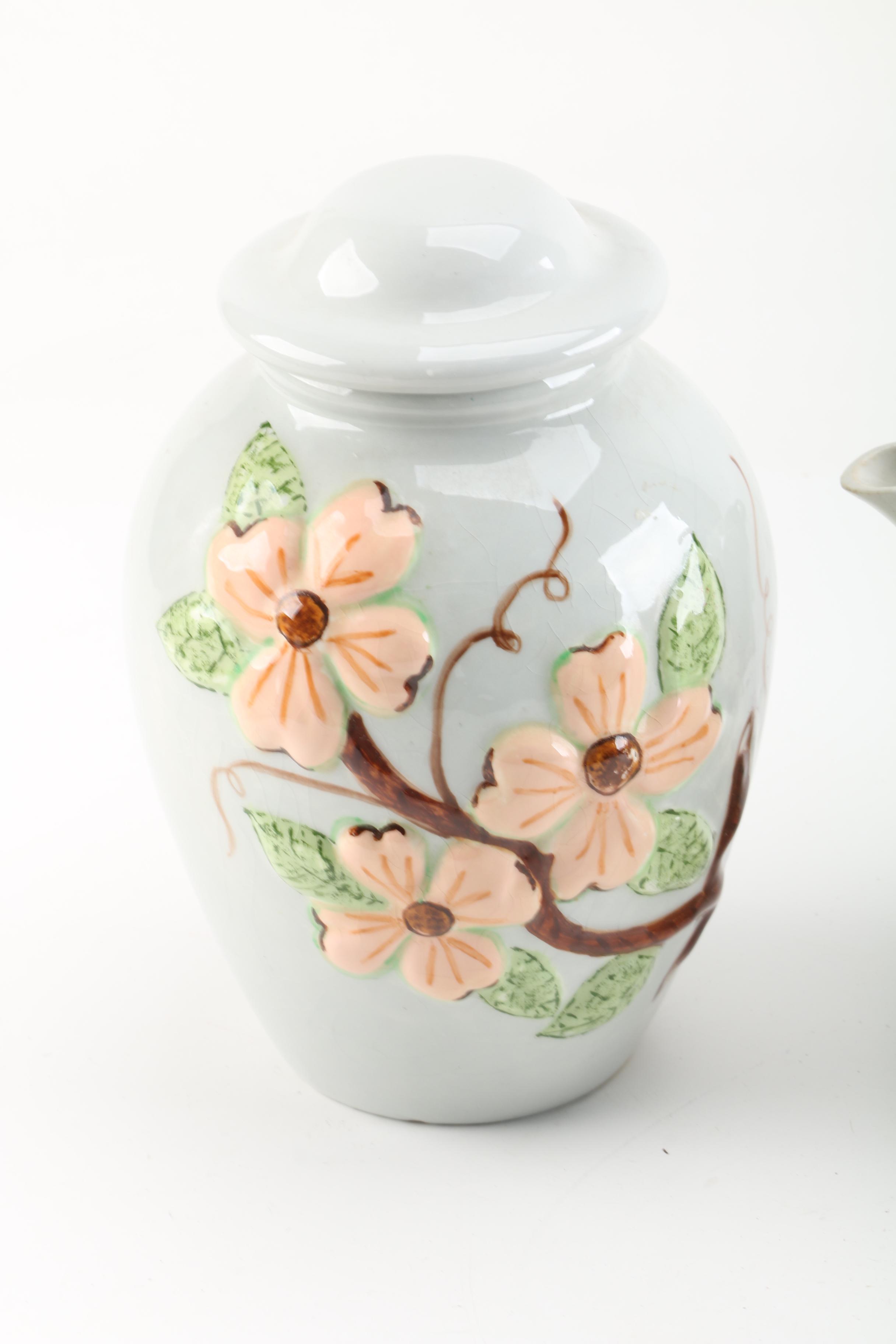 Porcelier Vitreous China Hearth Scene Teapot with Cermaic Jar EBTH