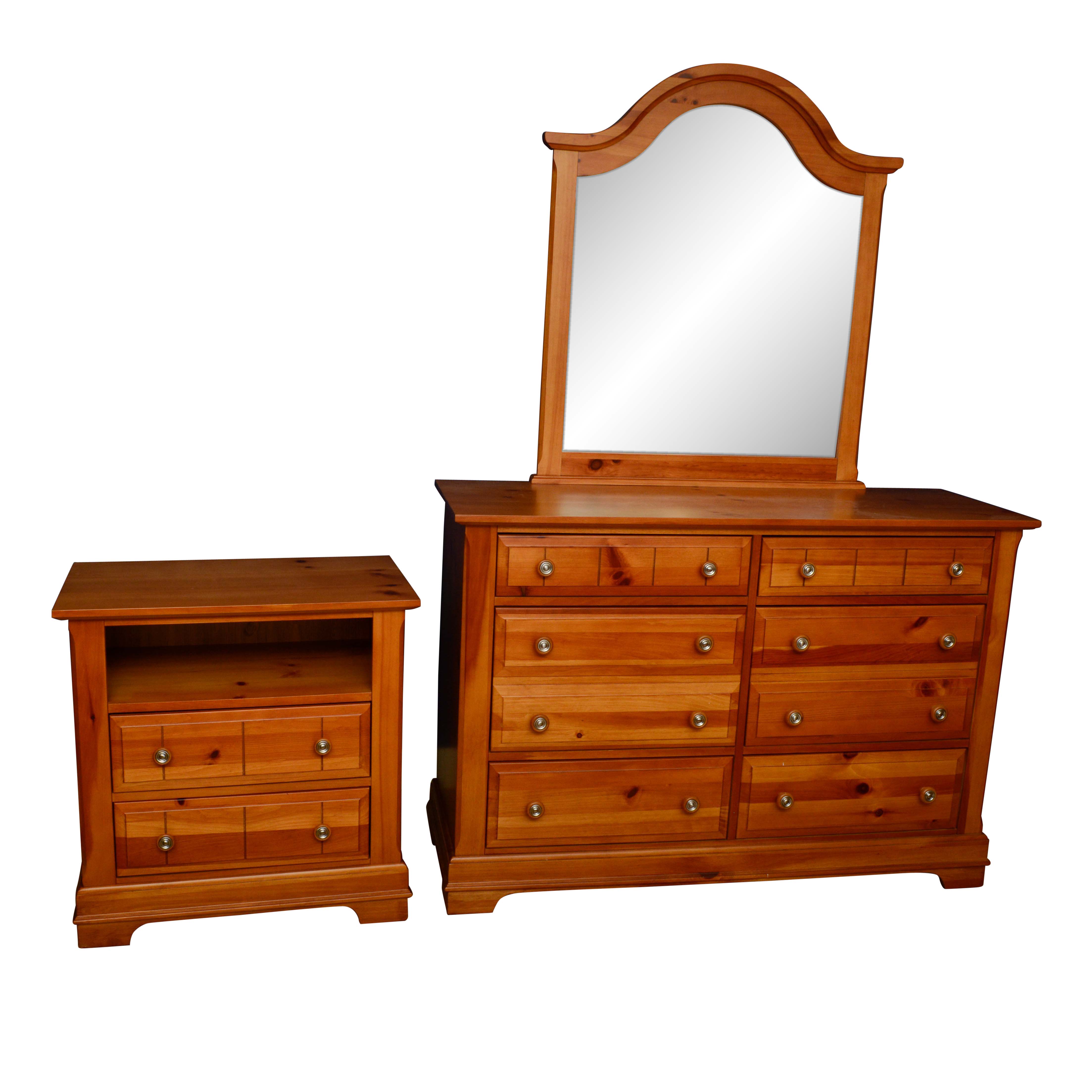 Pine Laminate Nightstand And Dresser With Mirror By Vaughan