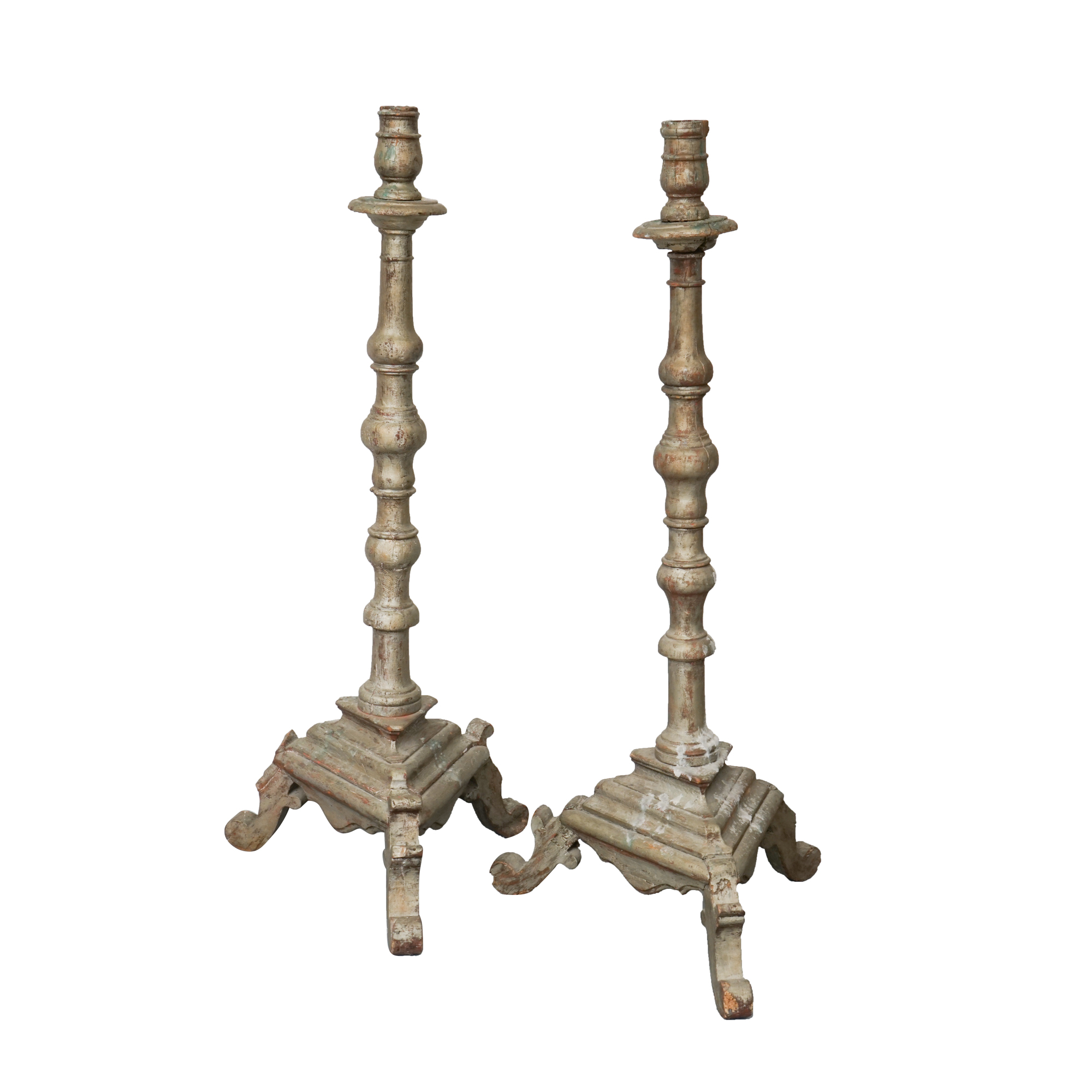 Antique Painted Wood Floor Candle Stands Ebth
